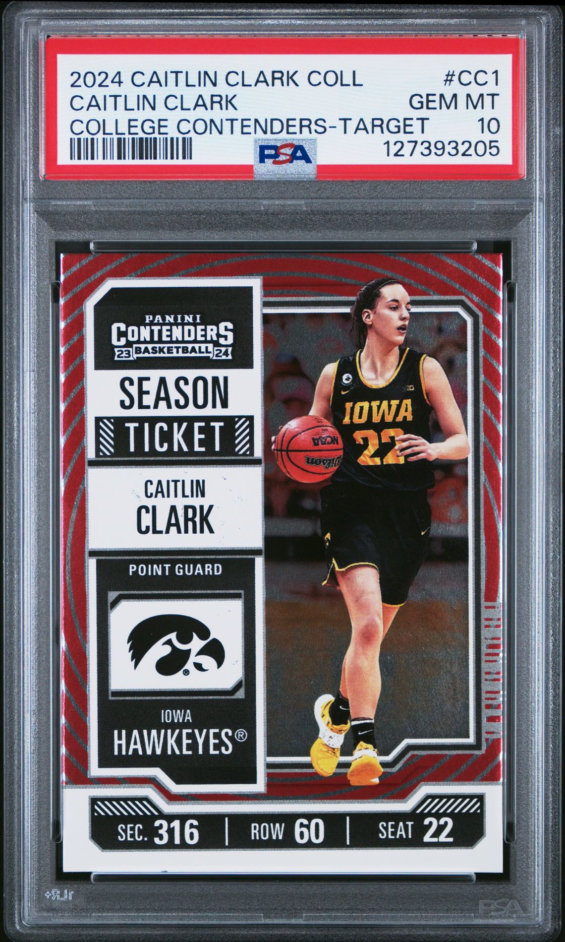 2024 Panini Caitlin Clark Collection College Contenders Caitlin Clark #Cc1 (College Contenders-Target) Gem Mt 10 front