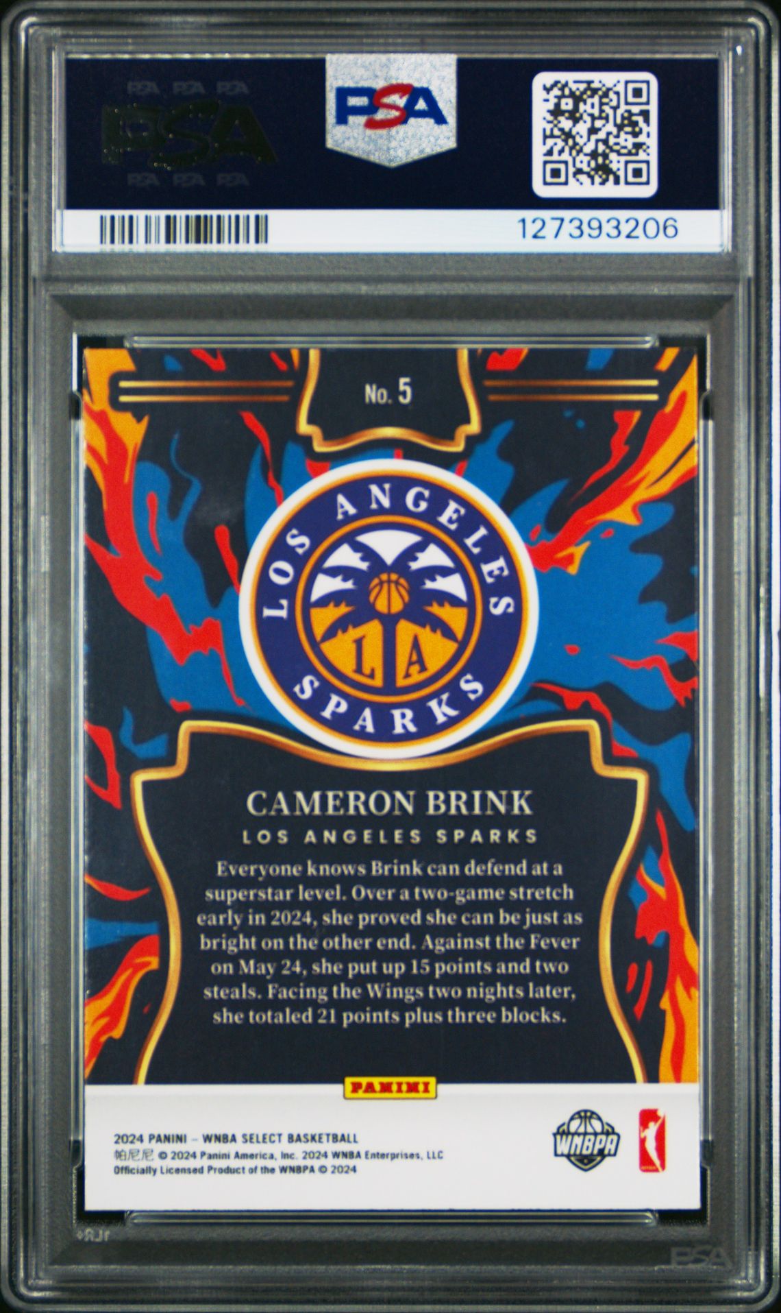2024 Panini Select Wnba En Fuego Cameron Brink #5 Gem Mt 10 back