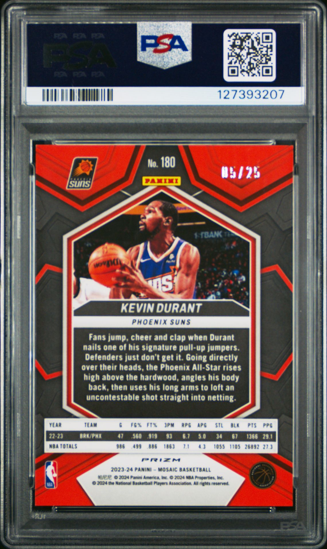 2023 Panini Mosaic Kevin Durant #180 (Orange Fluorescent) Mint 9 back
