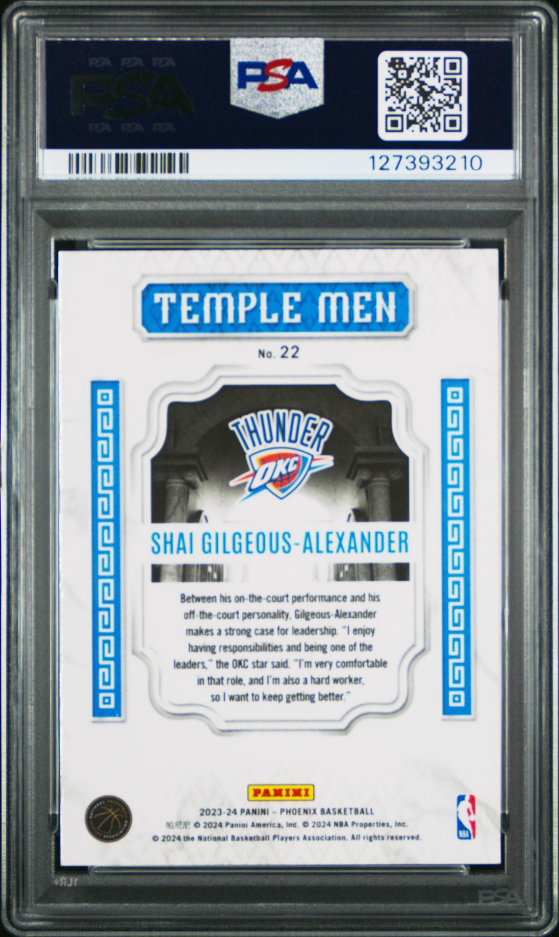 2023 Panini Phoenix Temple Men S.gilgeous-Alexander #22 Mint 9 back