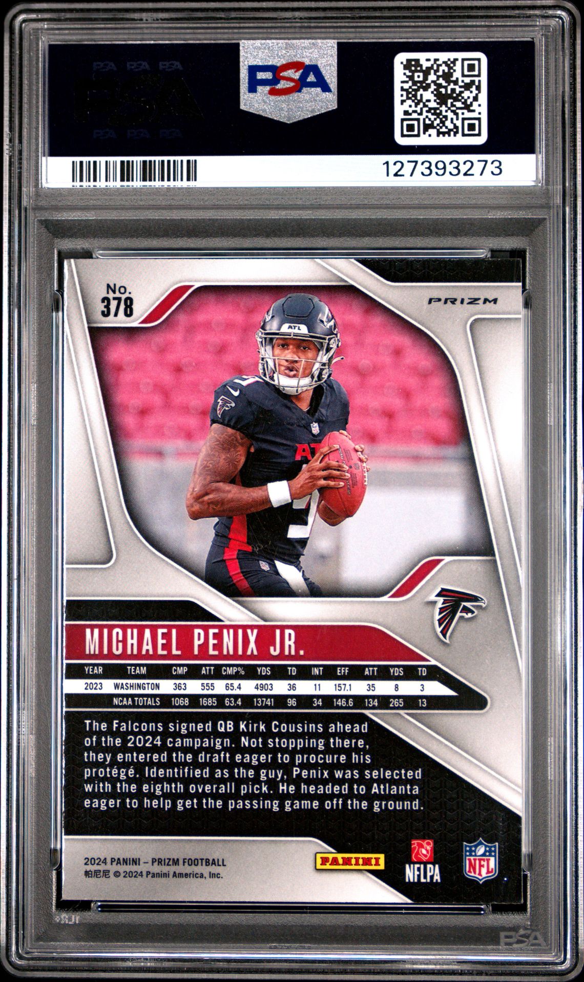 2024 Panini Prizm Michael Penix Jr. #378 (Silver Prizm) Gem Mt 10 back