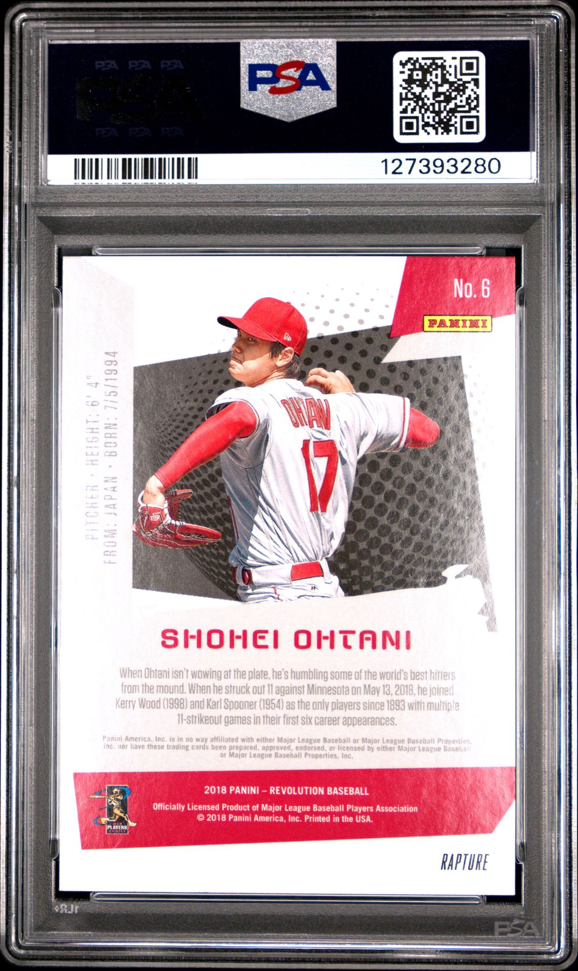 2018 Panini Chronicles Revolution Shohei Ohtani #6 (Revolution) Gem Mt 10 back