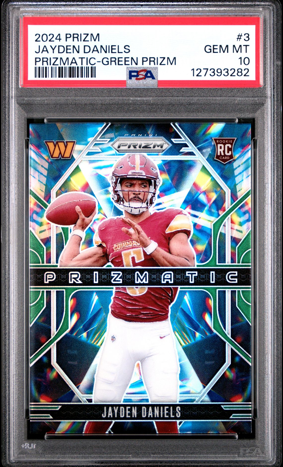 2024 Panini Prizm Prizmatic Jayden Daniels #3 (Prizmatic-Green Prizm) Gem Mt 10 front