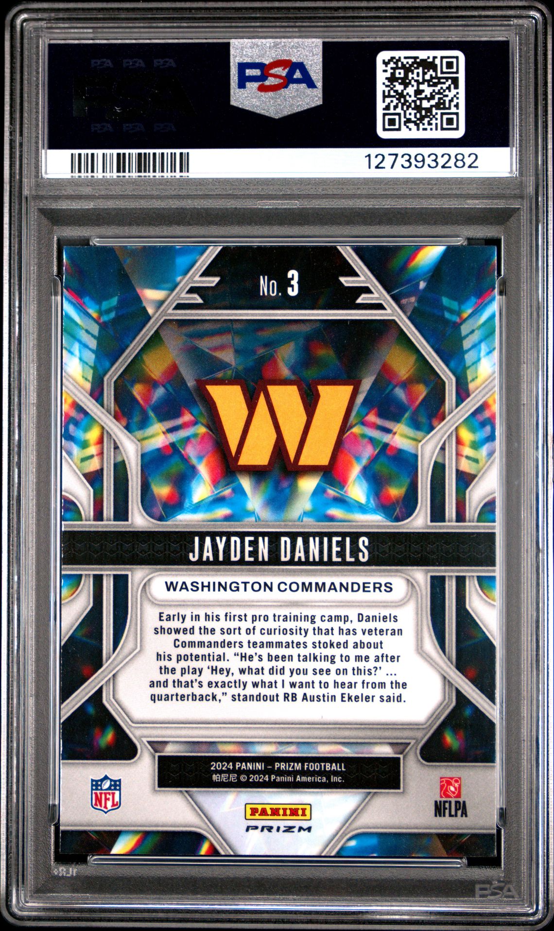 2024 Panini Prizm Prizmatic Jayden Daniels #3 (Prizmatic-Green Prizm) Gem Mt 10 back