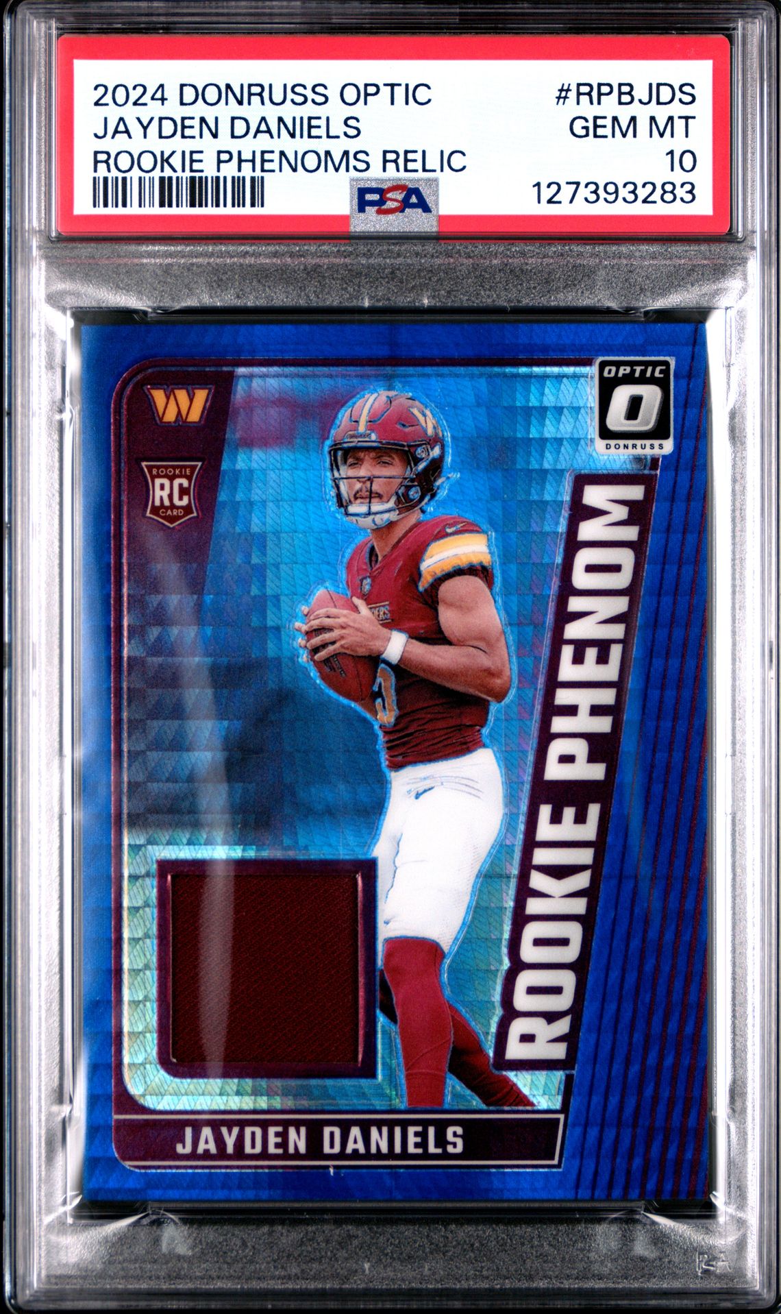 2024 Panini Donruss Optic Rookie Phenoms Relics Jayden Daniels #Rpbjds (Rookie Phenoms Relic) Gem Mt 10 front