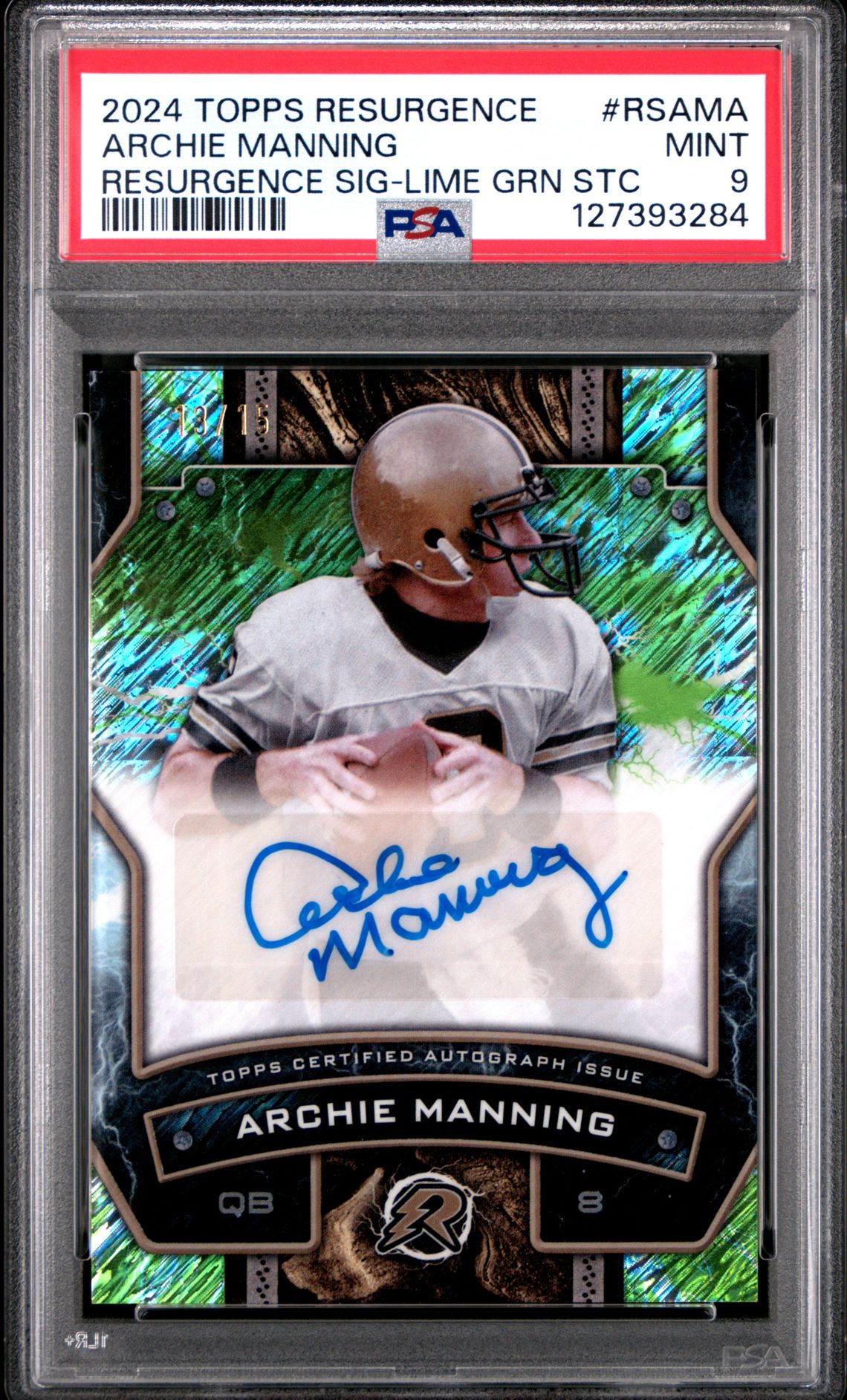 2024 Topps Resurgence Resurgence Signatures Archie Manning #Rsama (Resurgence Sig-Lime Grn Stc) Mint 9 front