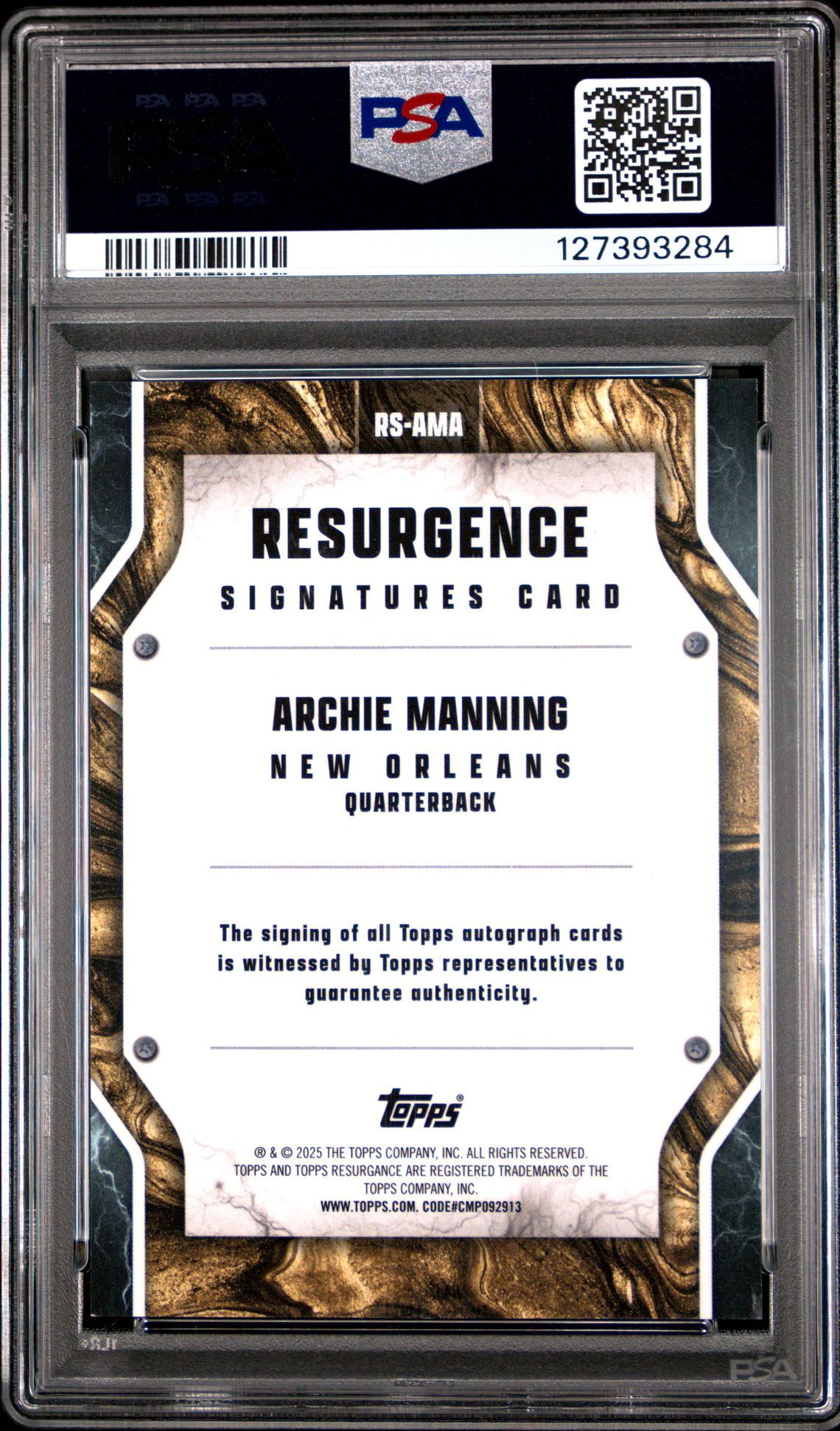2024 Topps Resurgence Resurgence Signatures Archie Manning #Rsama (Resurgence Sig-Lime Grn Stc) Mint 9 back