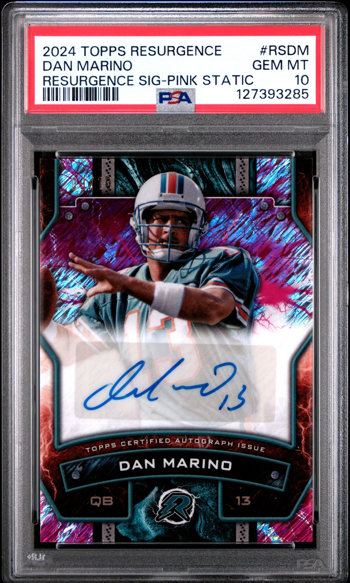 2024 Topps Resurgence Resurgence Signatures Dan Marino #Rsdm (Resurgence Sig-Pink Static) Gem Mt 10 front
