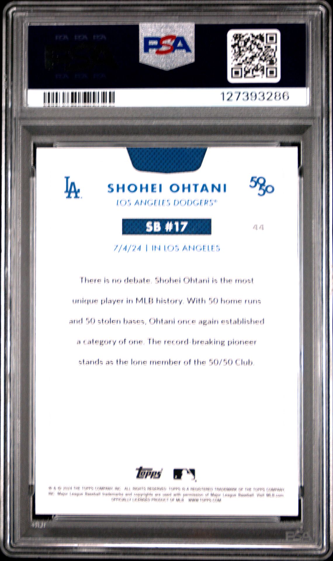 2024 Topps 50/50 Shohei Ohtani Shohei Ohtani #44 Gem Mt 10 back