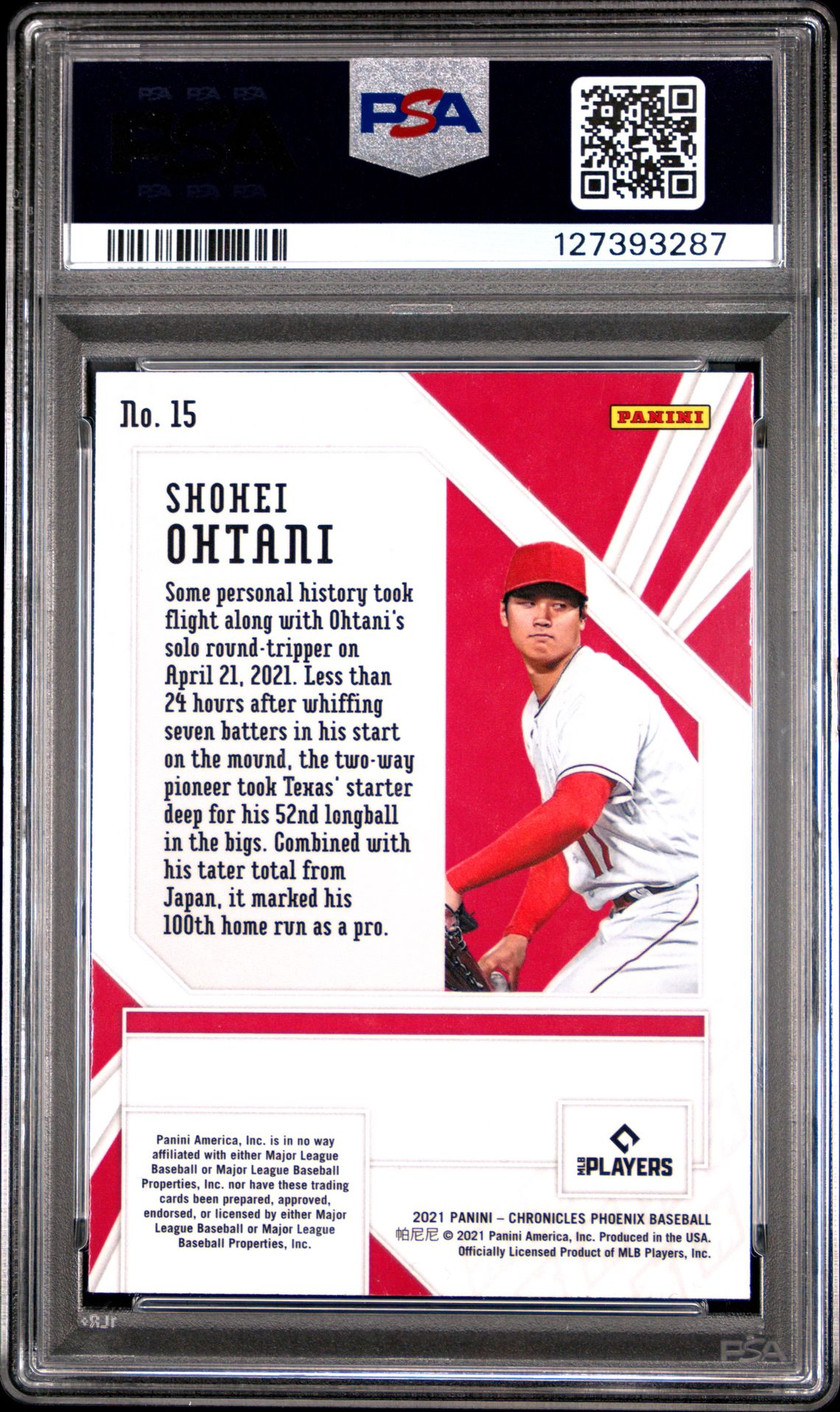 2021 Panini Chronicles Phoenix Shohei Ohtani #15 (Phoenix-Purple Velocity) Gem Mt 10 back