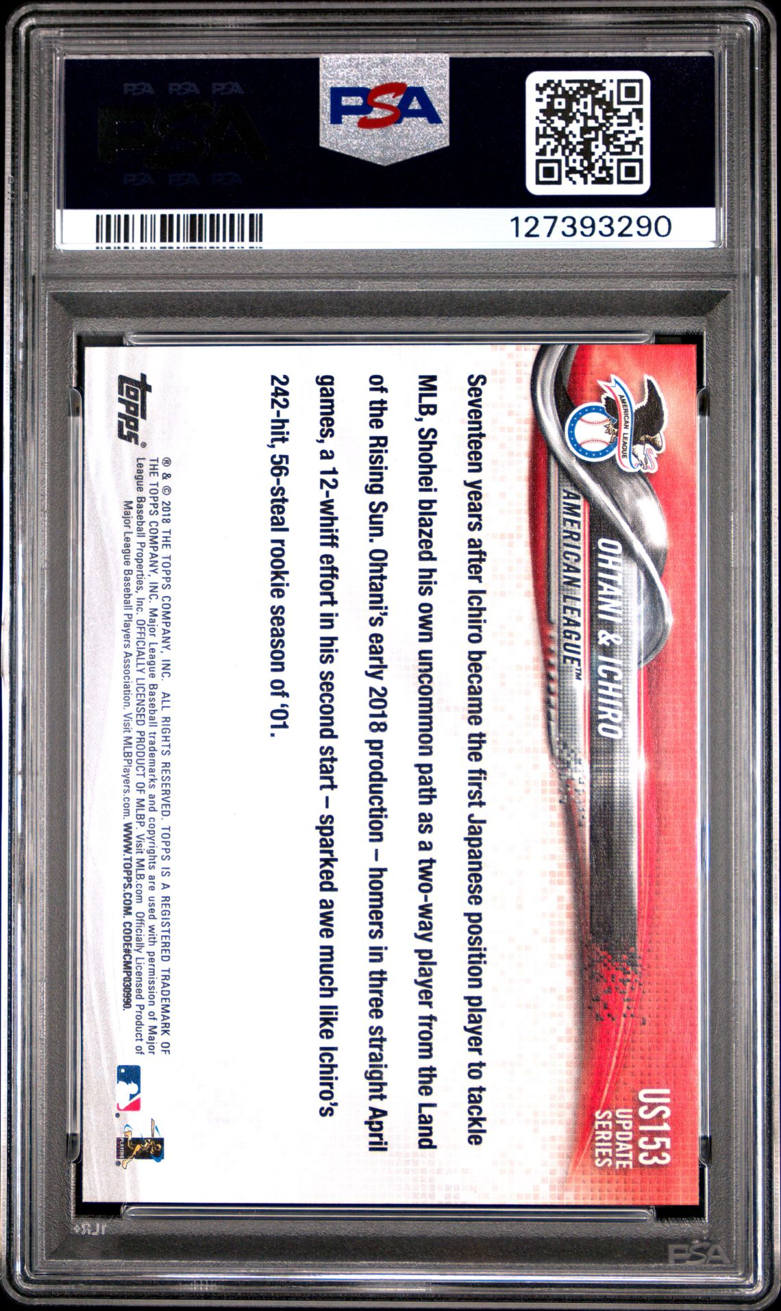 2018 Topps Update S.ohtani/Ichiro #Us153 Gem Mt 10 back