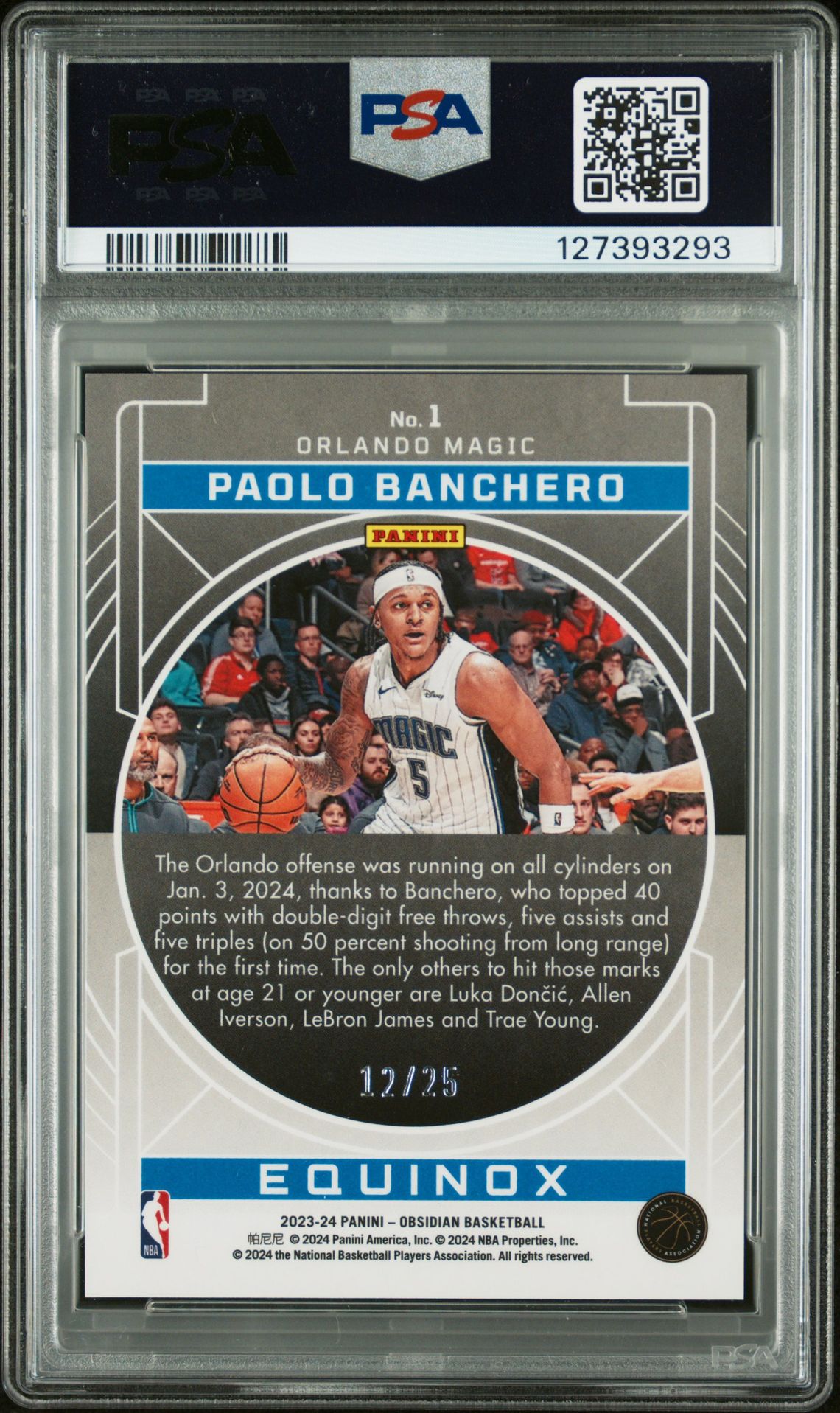 2023 Panini Obsidian Equinox Paolo Banchero #1 (Equinox-Ee Green Flood) Gem Mt 10 back