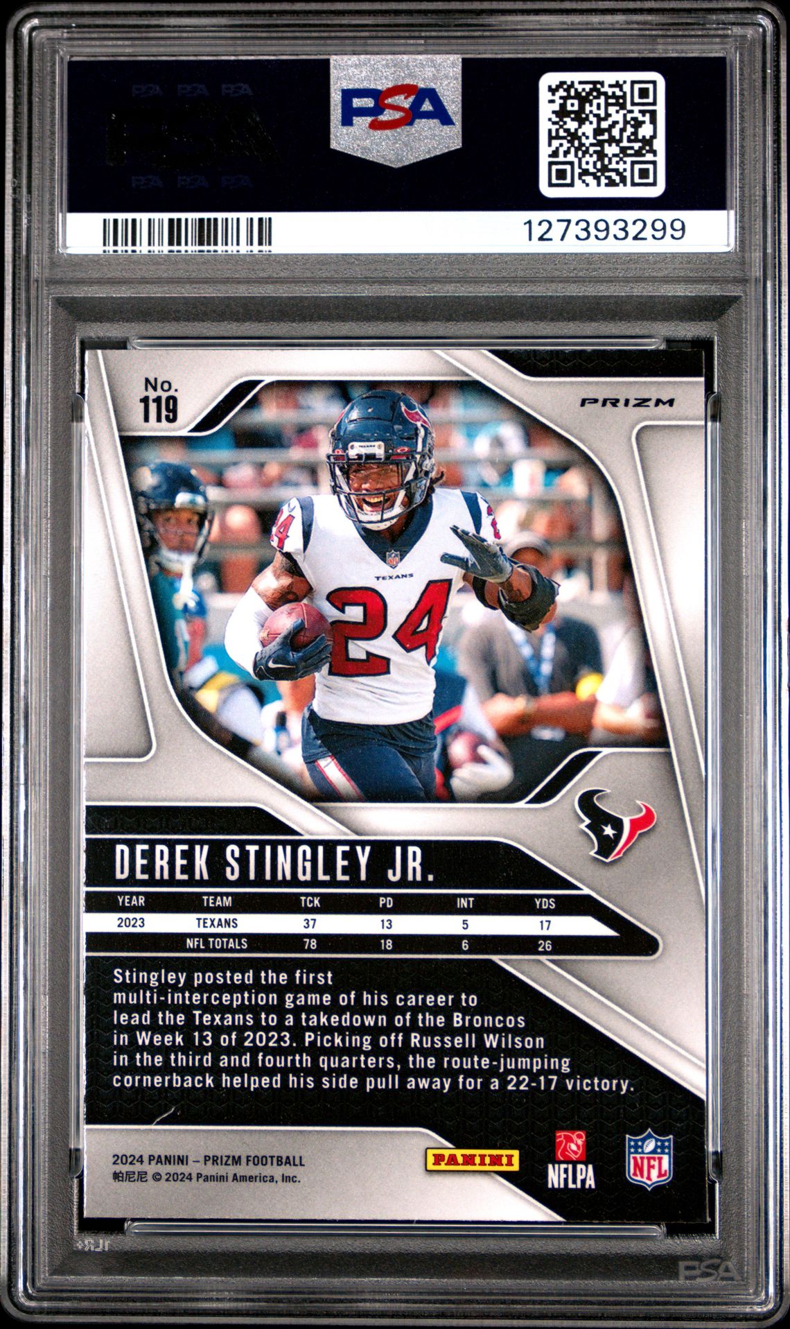 2024 Panini Prizm Derek Stingley Jr. #119 (Red Sparkle) Gem Mt 10 back
