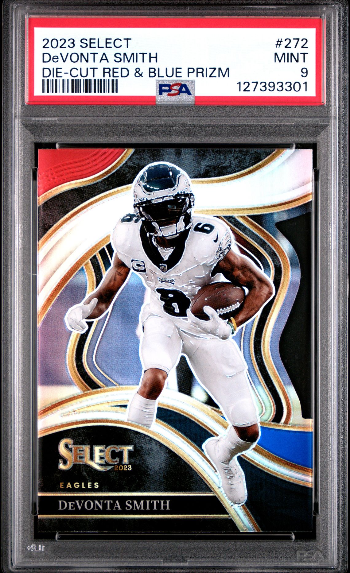 2023 Panini Select Devonta Smith #272 (Die-Cut Red & Blue Prizm) Mint 9 front