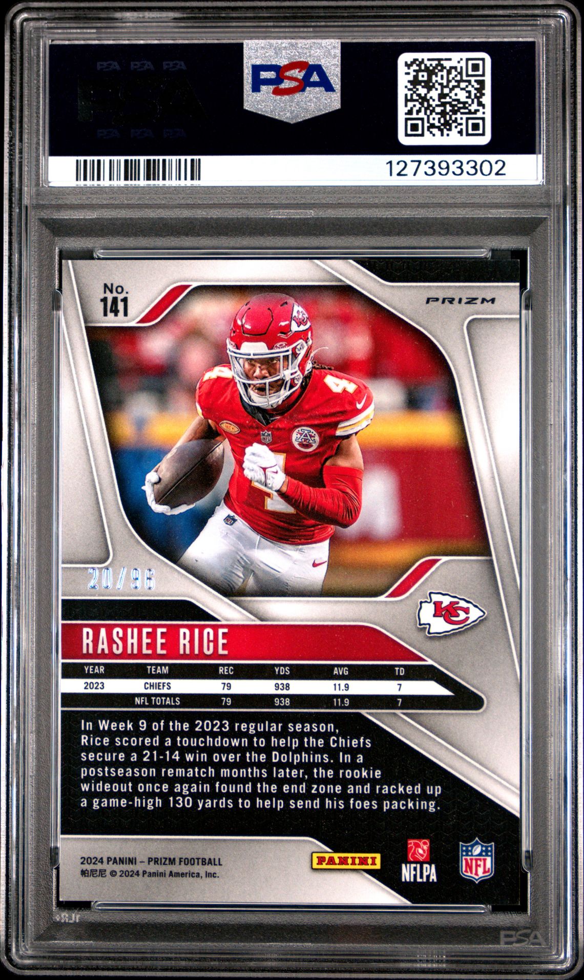 2024 Panini Prizm Rashee Rice #141 (Blue Sparkle) Mint 9 back