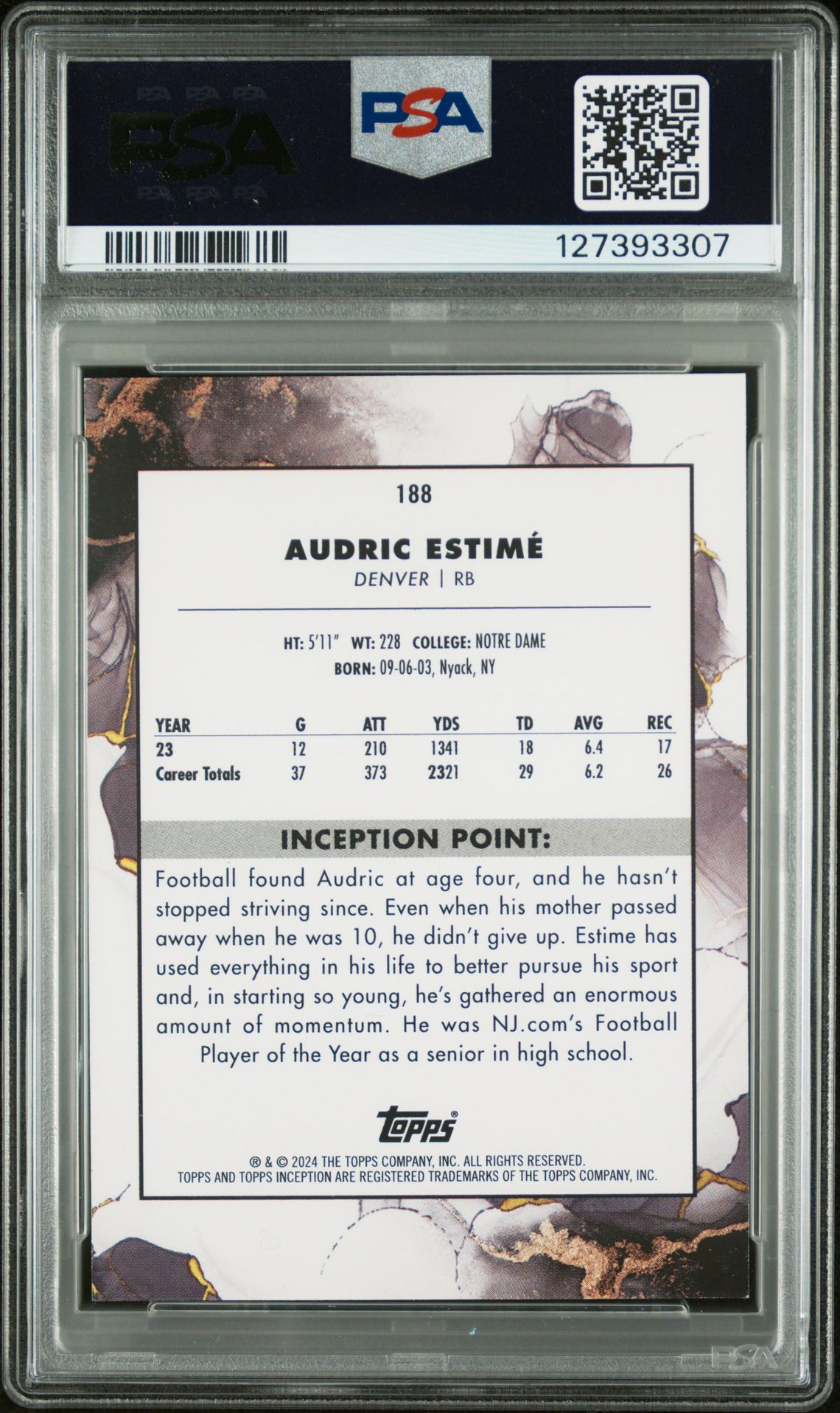 2024 Topps Inception Audric Estime #188 (Gold) Mint 9 back