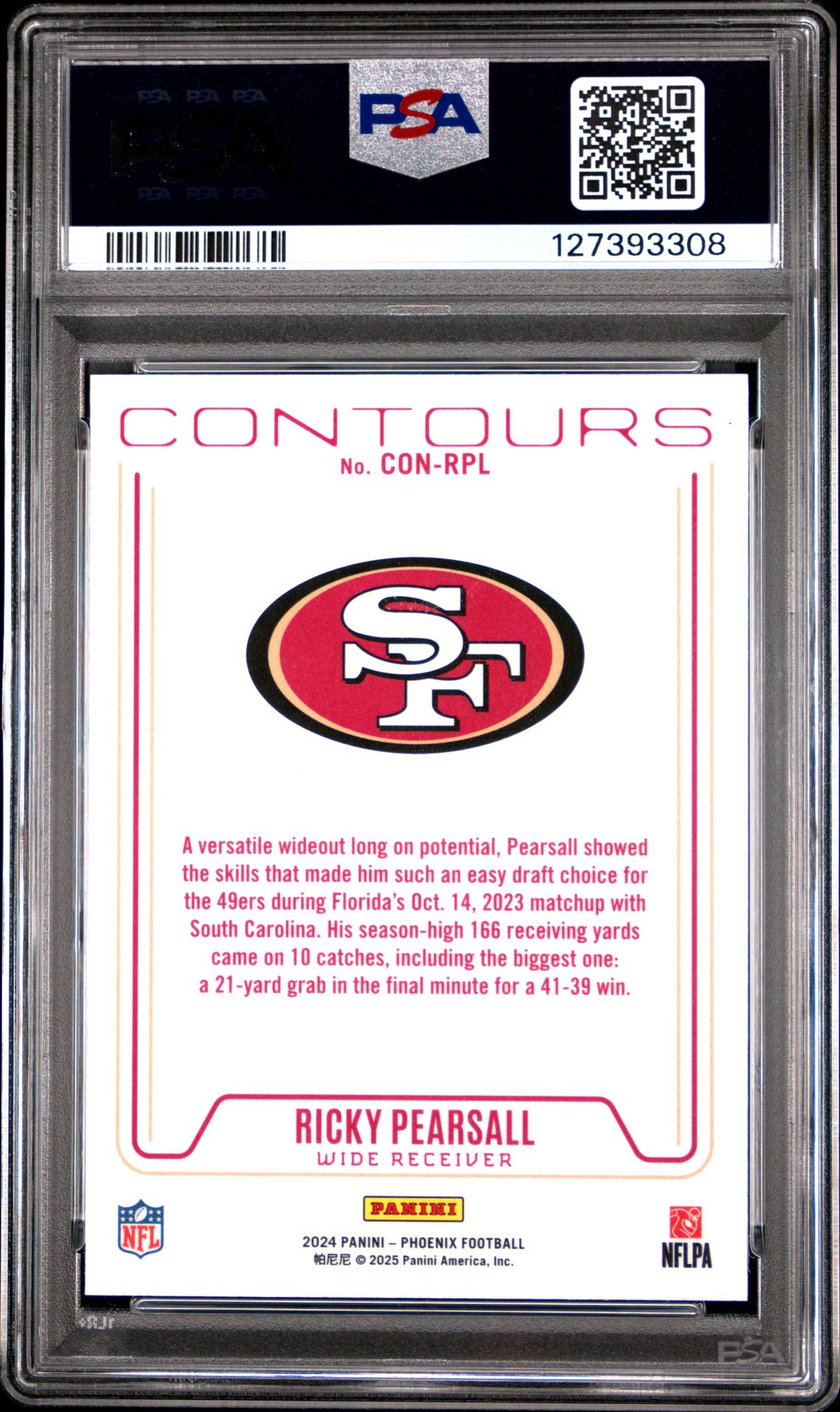 2024 Panini Phoenix Contours Ricky Pearsall #Conrpl Gem Mt 10 back