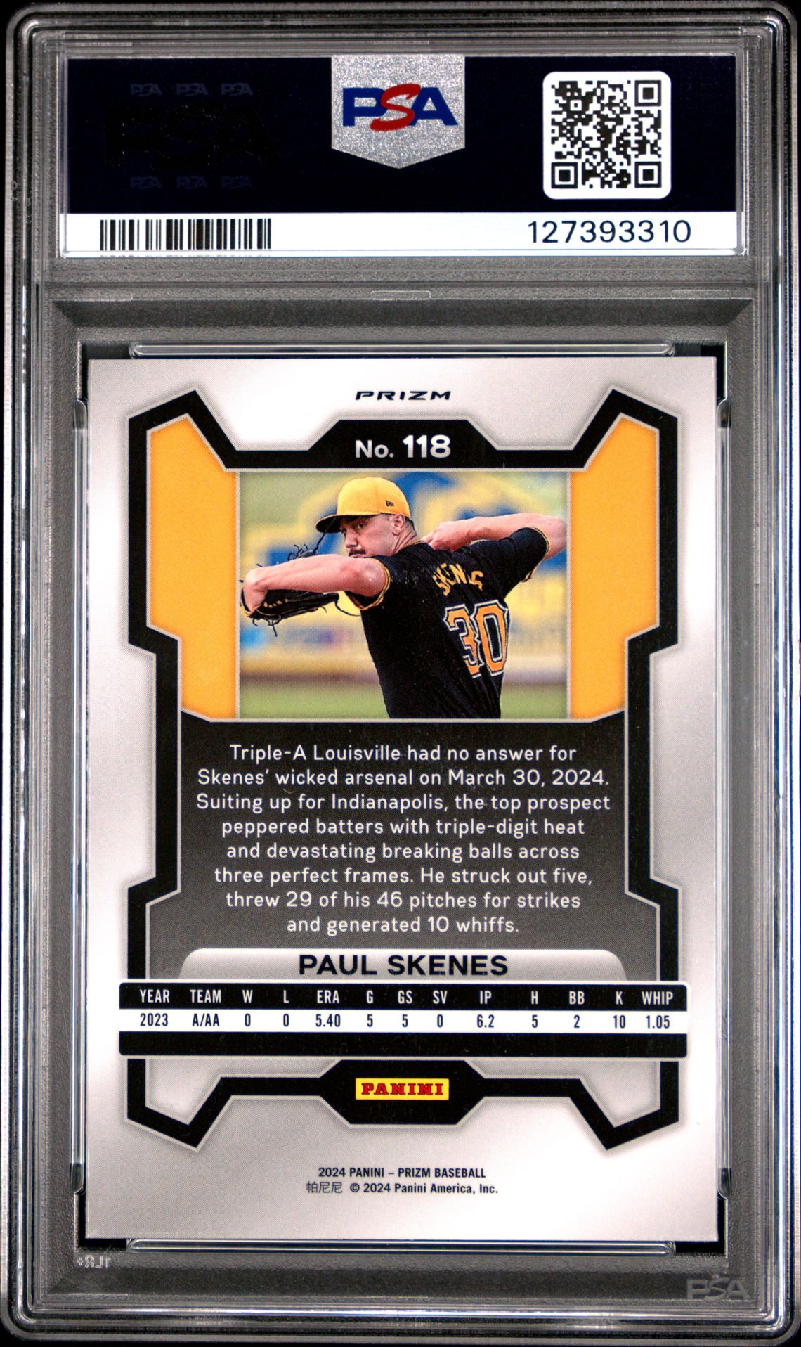 2024 Panini Prizm Paul Skenes #118 (Silver Prizm) Mint 9 back