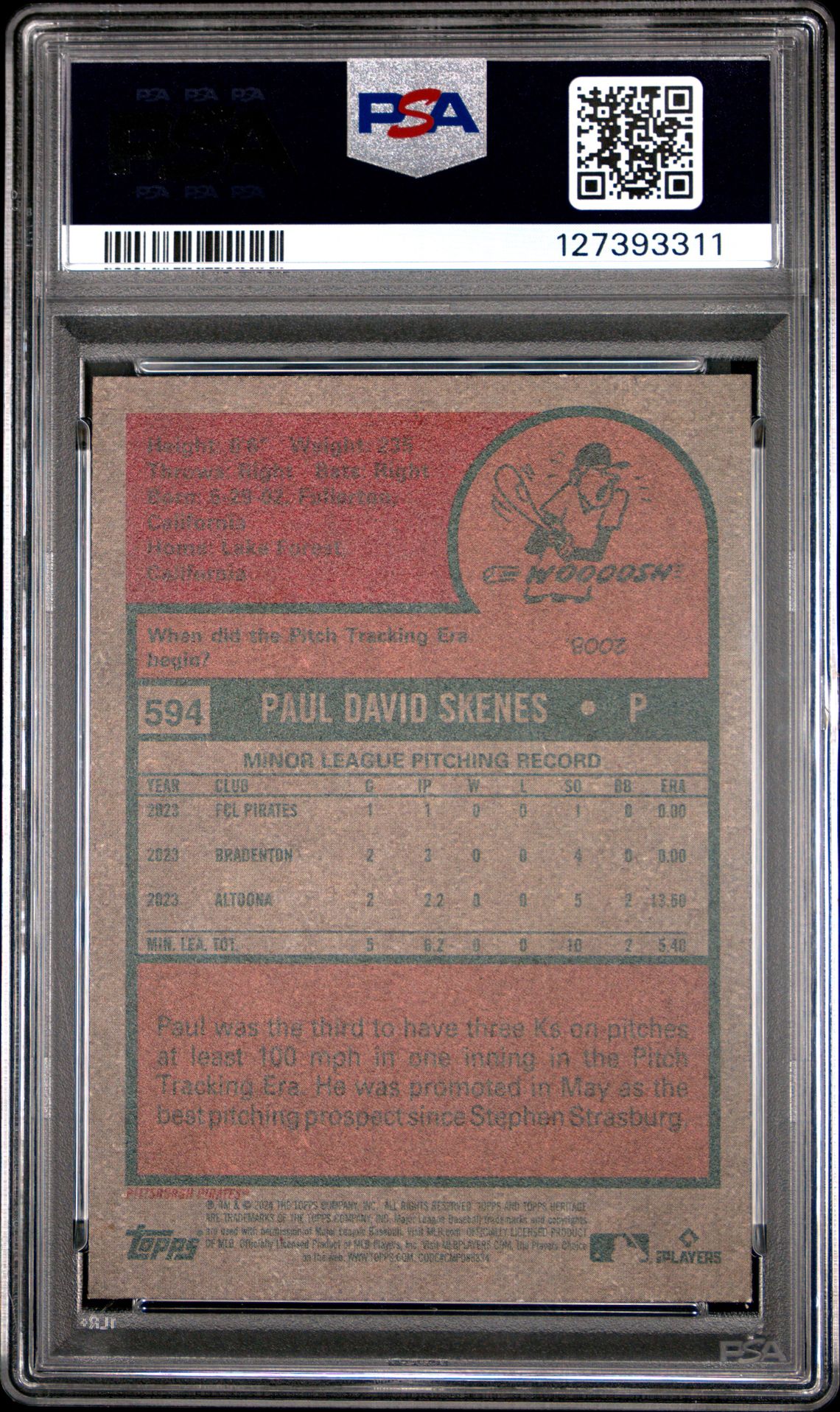 2024 Topps Heritage Paul Skenes #594 Mint 9 back