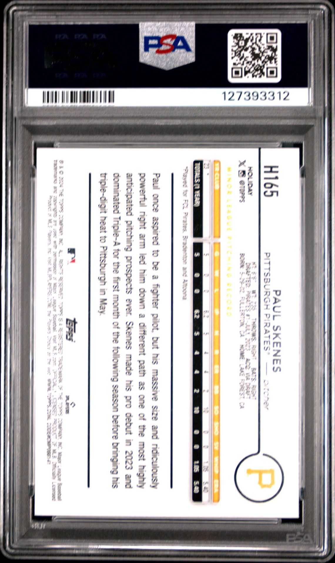 2024 Topps Holiday Paul Skenes #H165 Gem Mt 10 back