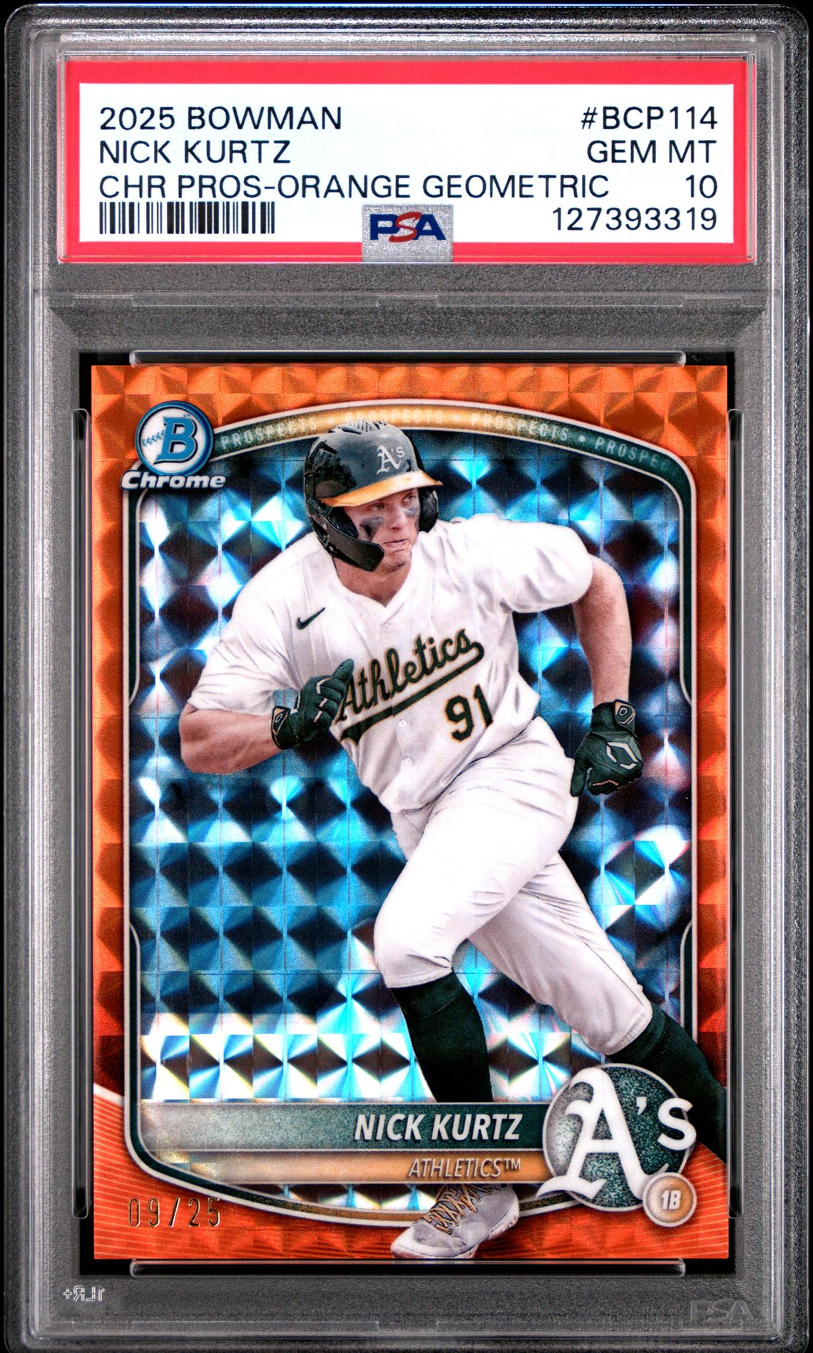 2025 Bowman Chrome Prospects Nick Kurtz #Bcp114 (Chr Pros-Orange Geometric) Gem Mt 10 front