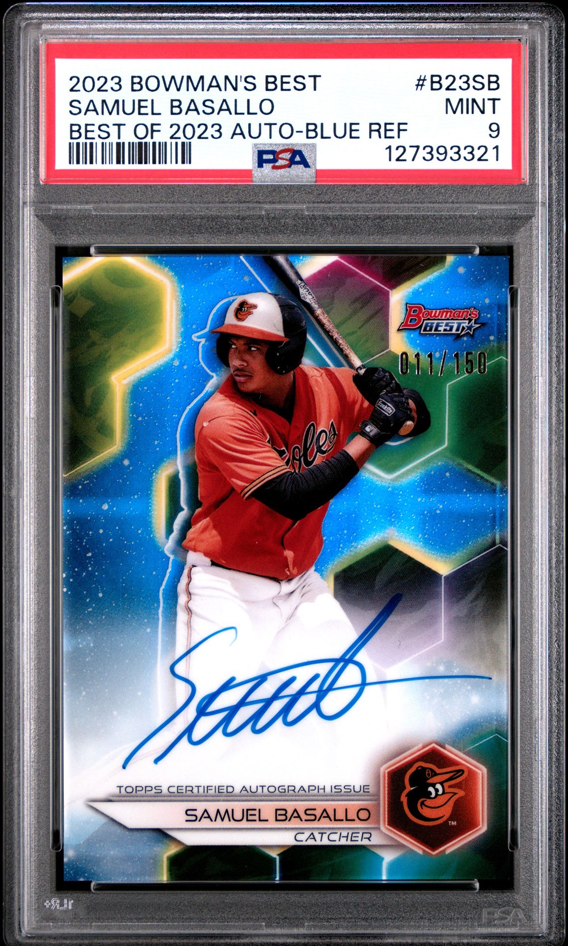 2023 Bowman's Best Best Of 2023 Autographs Samuel Basallo #B23Sb (Best Of 2023 Auto-Blue Ref) Mint 9 front