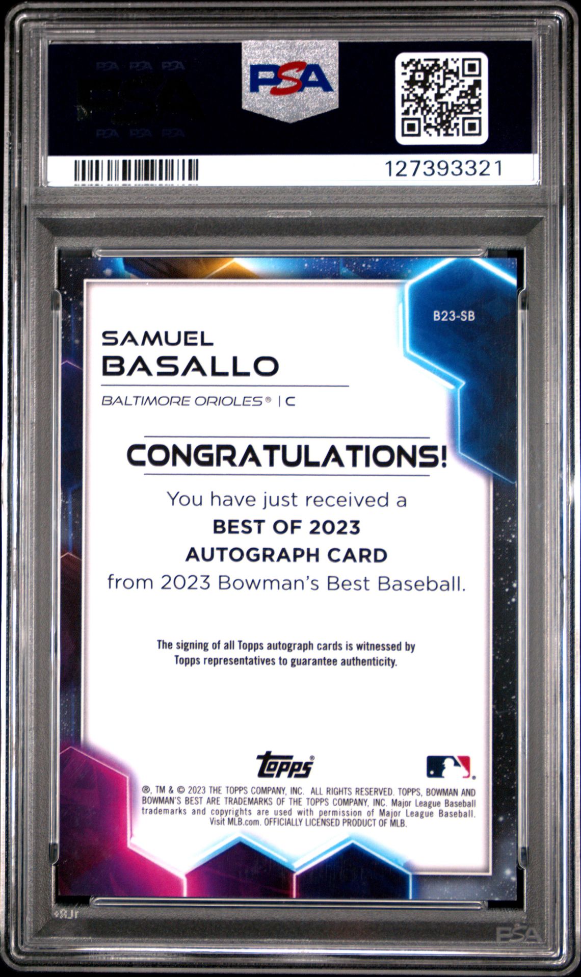2023 Bowman's Best Best Of 2023 Autographs Samuel Basallo #B23Sb (Best Of 2023 Auto-Blue Ref) Mint 9 back