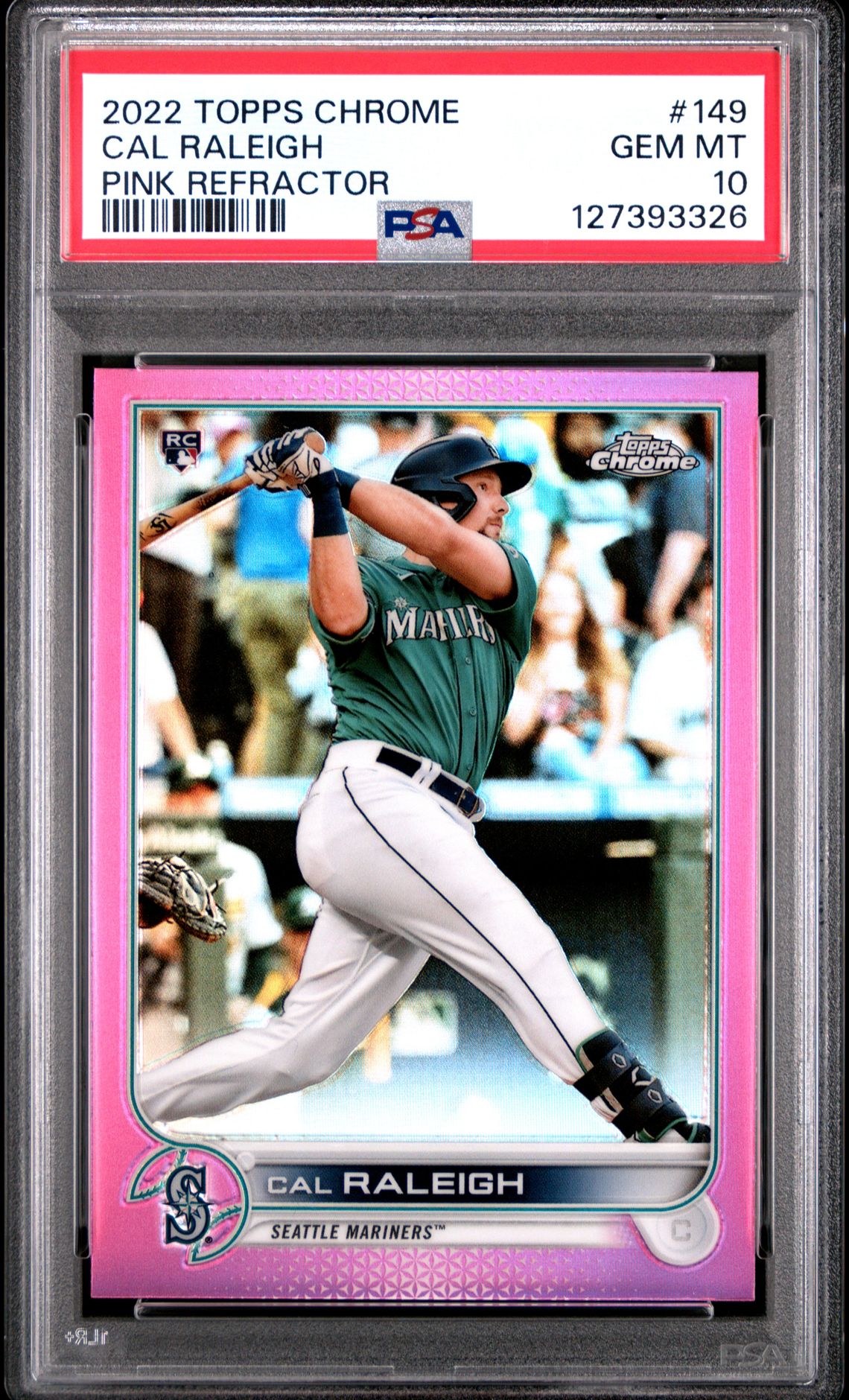 2022 Topps Chrome Cal Raleigh #149 (Pink Refractor) Gem Mt 10 front