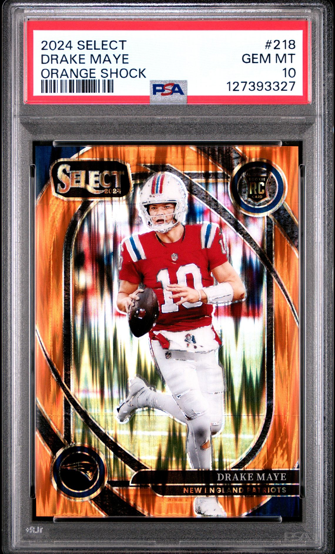 2024 Panini Select Drake Maye #218 (Orange Shock) Gem Mt 10 front