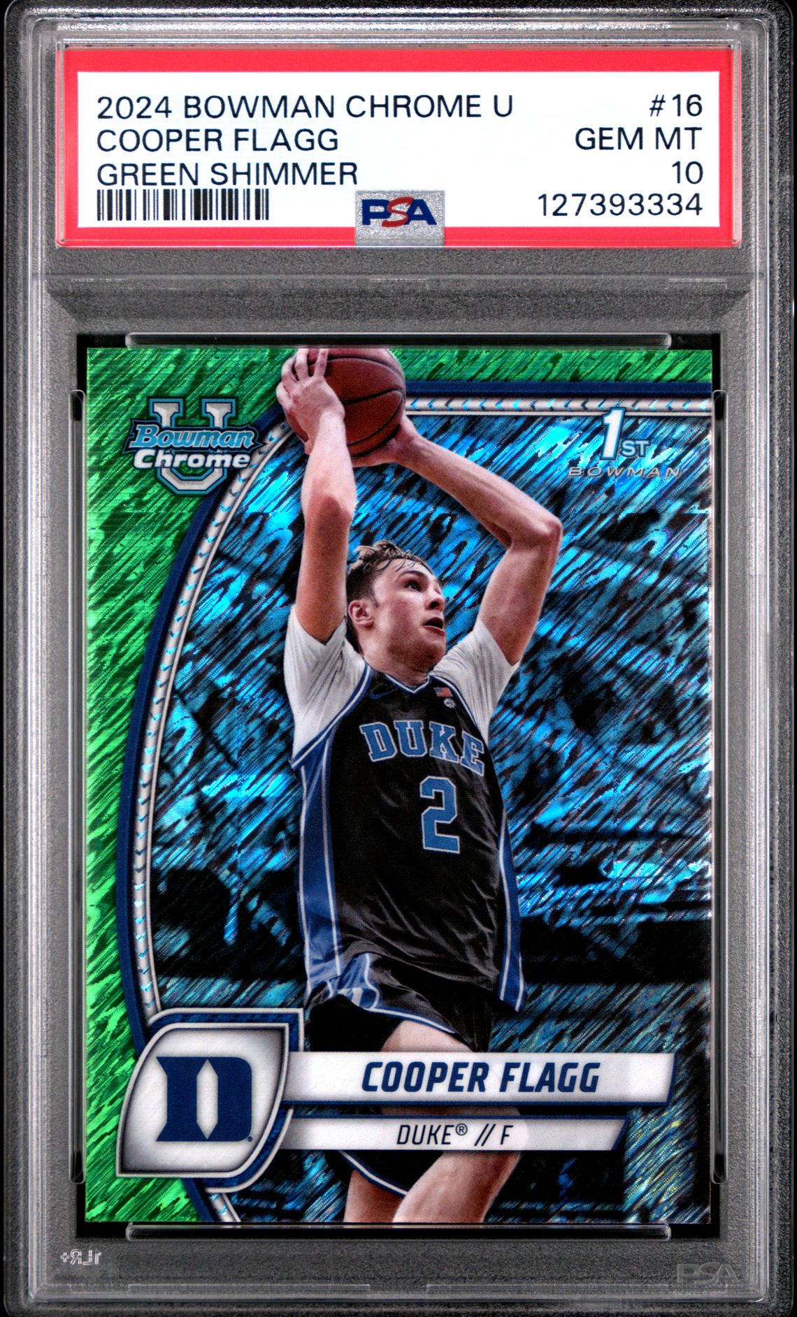 2024 Bowman Chrome University Cooper Flagg #16 (Green Shimmer) Gem Mt 10 front