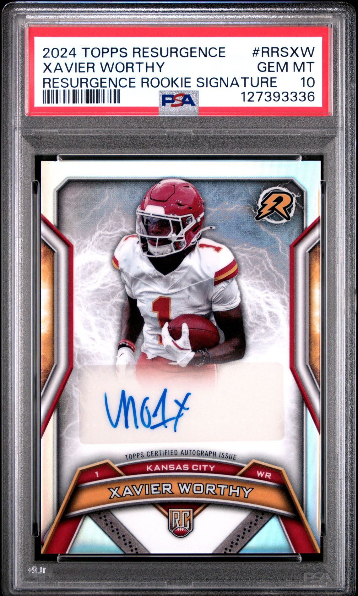 2024 Topps Resurgence Resurgence Rookie Signatures Xavier Worthy #Rrsxw (Resurgence Rookie Signature) Gem Mt 10 front