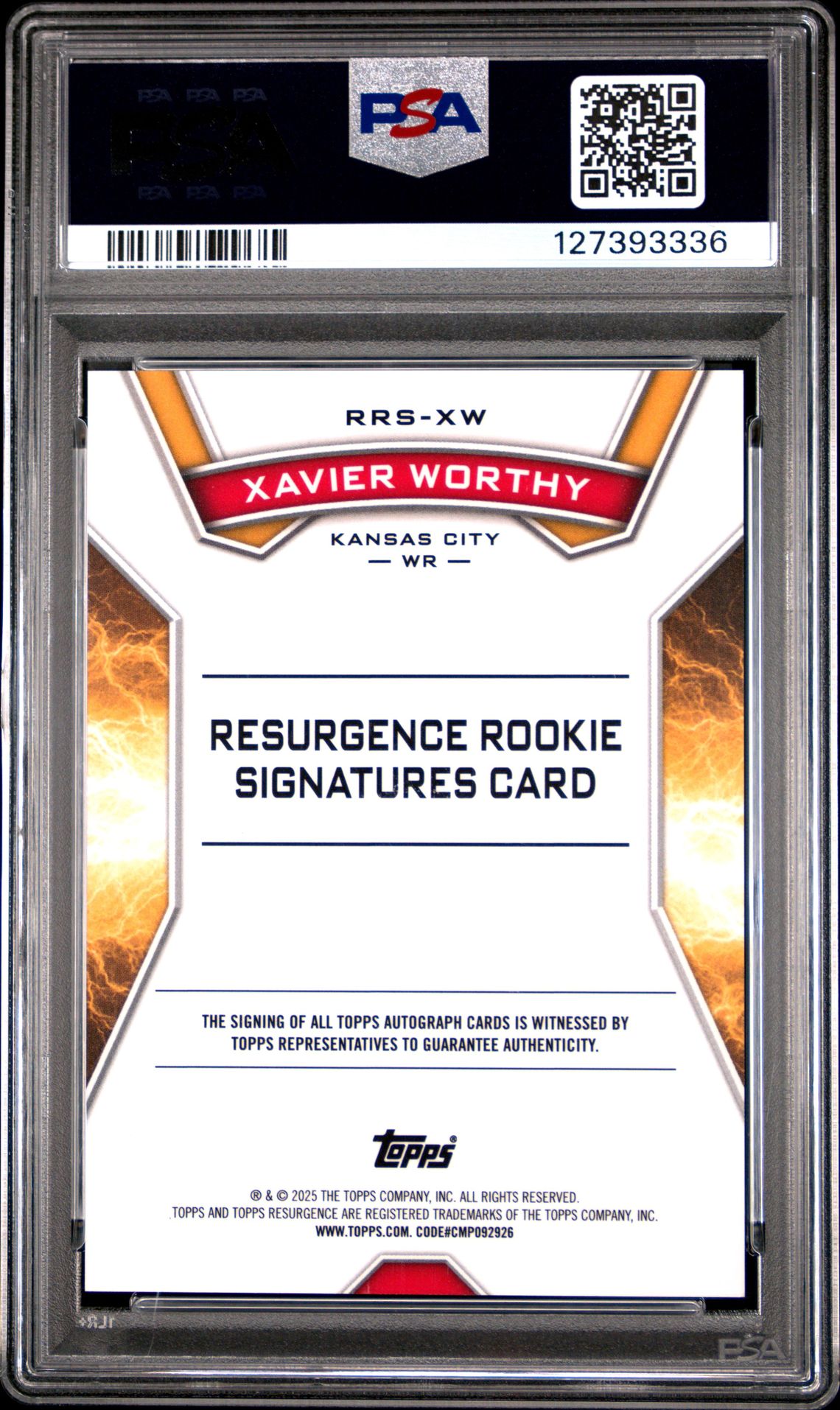 2024 Topps Resurgence Resurgence Rookie Signatures Xavier Worthy #Rrsxw (Resurgence Rookie Signature) Gem Mt 10 back