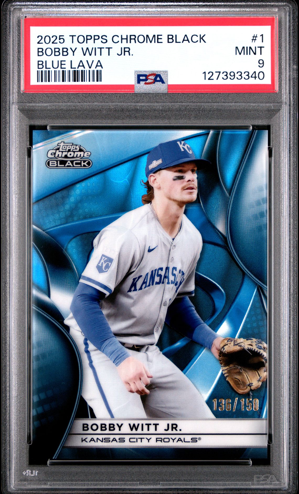 2025 Topps Chrome Black Bobby Witt Jr. #1 (Blue Lava) Mint 9 front