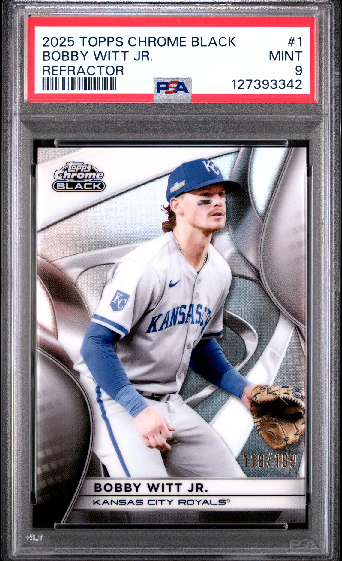 2025 Topps Chrome Black Bobby Witt Jr. #1 (Refractor) Mint 9 front