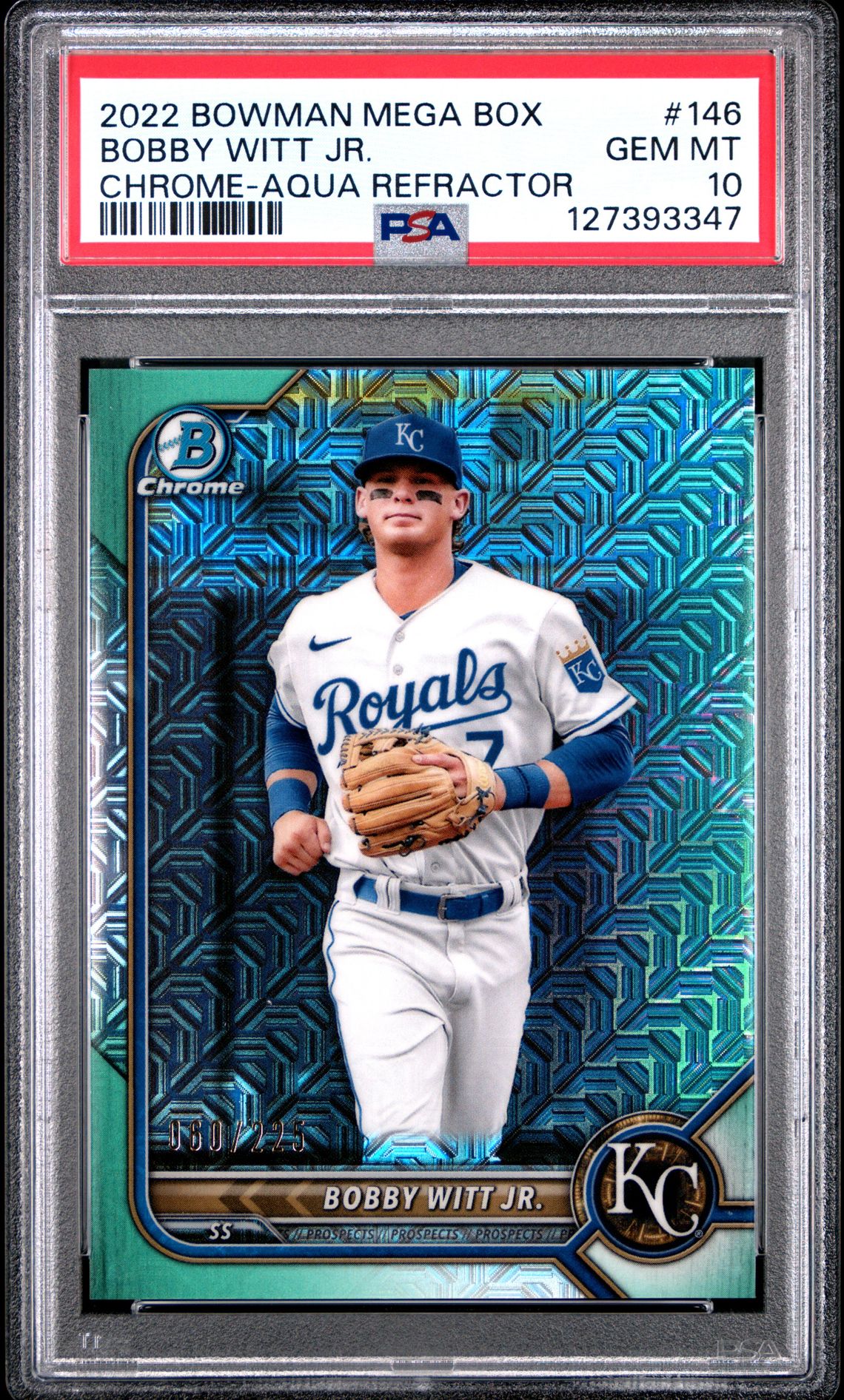 2022 Bowman Mega Box Chrome Bobby Witt Jr. #146 (Chrome-Aqua Refractor) Gem Mt 10 front
