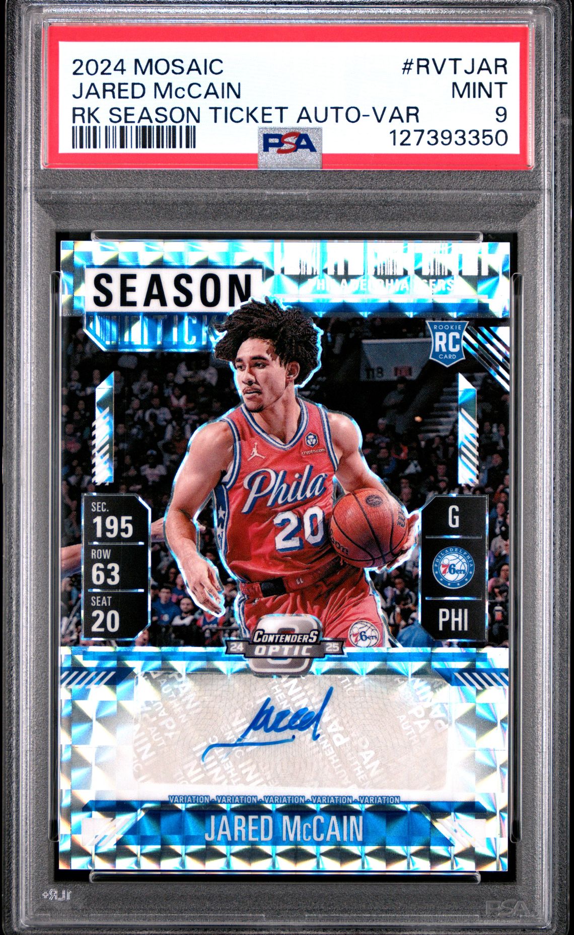 2024 Panini Mosaic Rookie Season Ticket Autographs Jared Mccain #Rvtjar (Rk Season Ticket Auto-Var) Mint 9 front