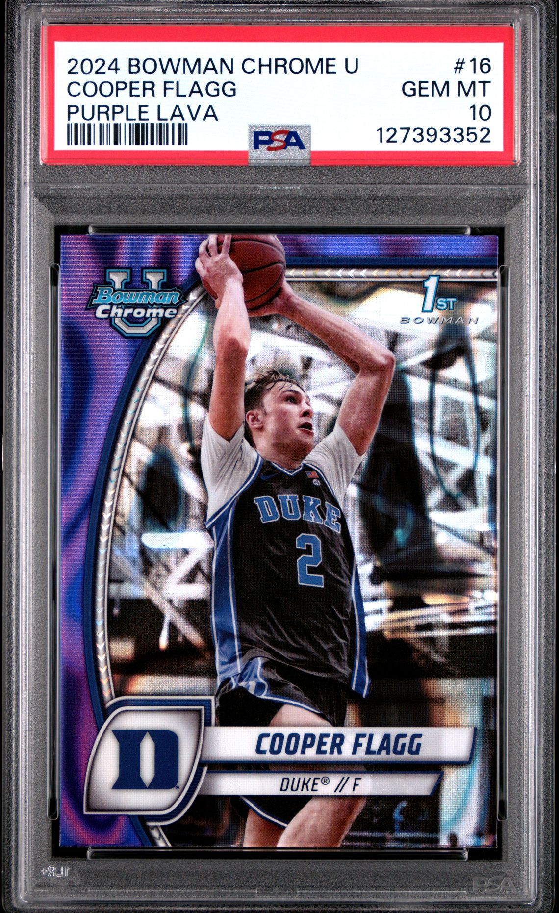 2024 Bowman Chrome University Cooper Flagg #16 (Purple Lava) Gem Mt 10 front