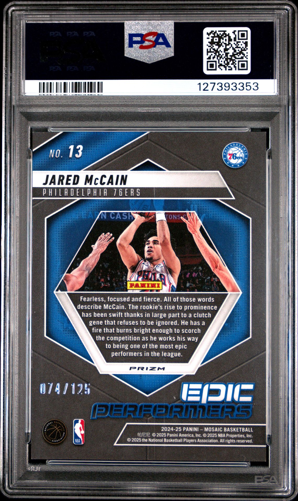 2024 Panini Mosaic Epic Performers Jared Mccain #13 (Epic Performers-Ice) Gem Mt 10 back