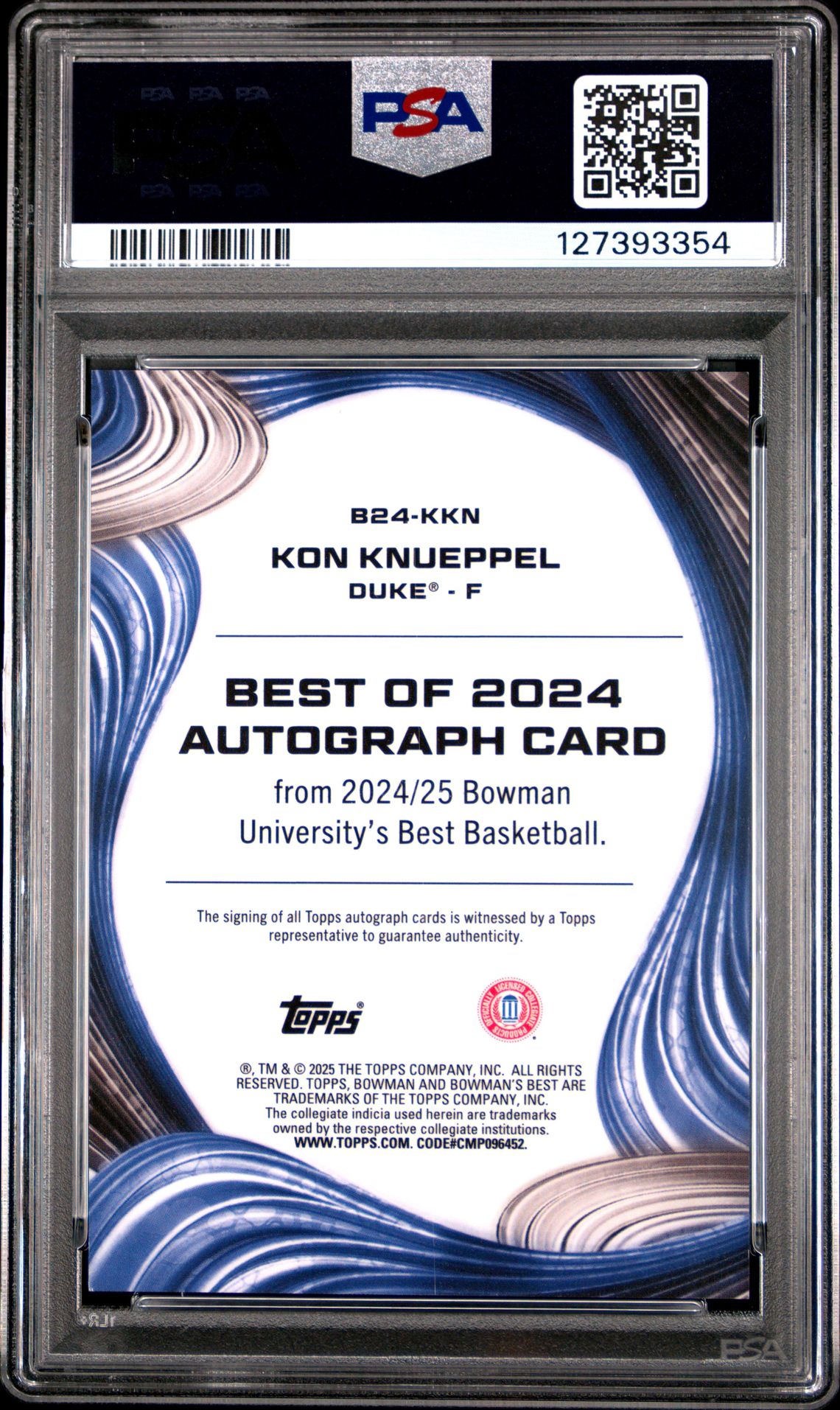 2024 Bowman University Best Best Of 2024 Autographs Kon Knueppel #B24Kkn (Best Of 2024 Auto-Gold Ref) Mint 9 back