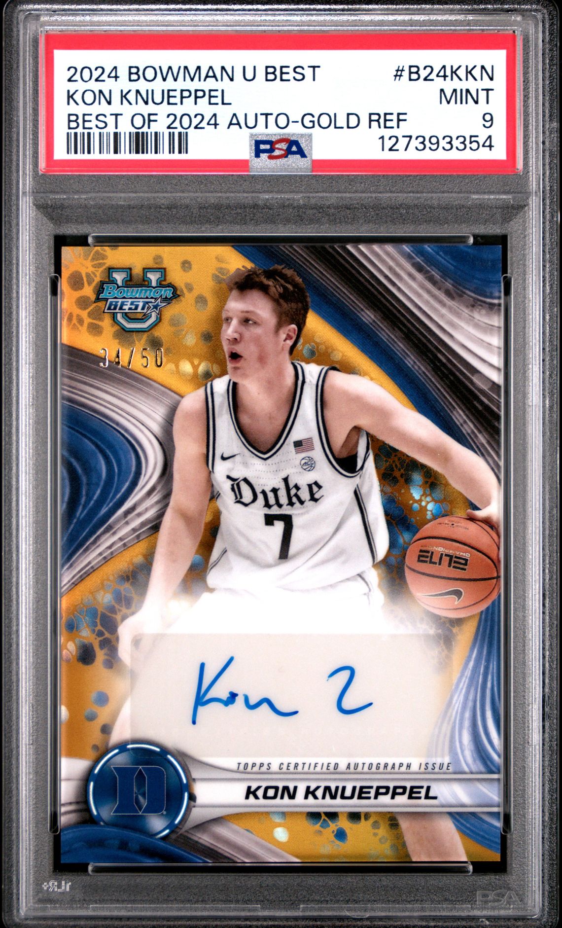 2024 Bowman University Best Best Of 2024 Autographs Kon Knueppel #B24Kkn (Best Of 2024 Auto-Gold Ref) Mint 9 front