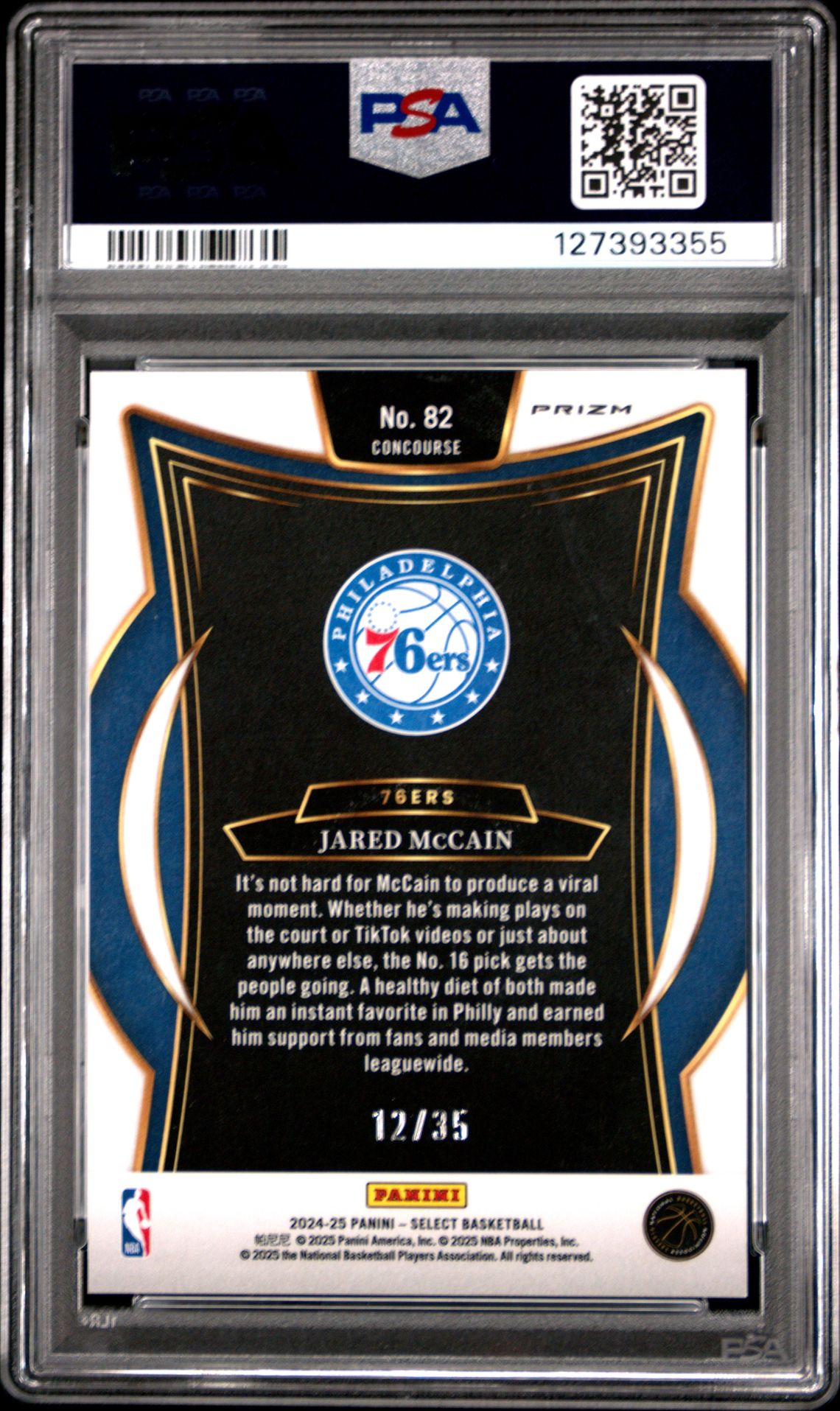 2024 Panini Select Jared Mccain #82 (White Scope) Gem Mt 10 back