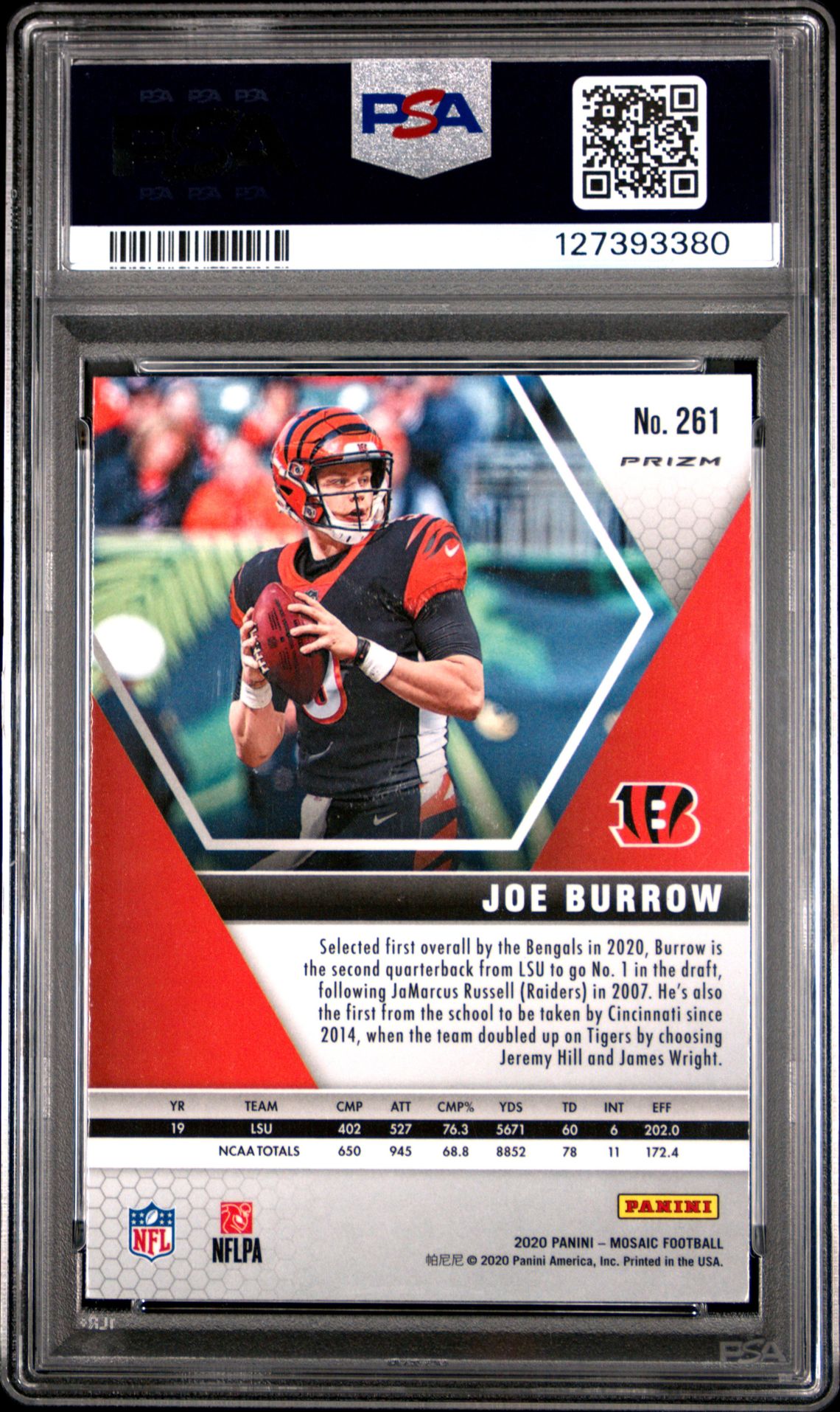 2020 Panini Mosaic Joe Burrow #261 (Camo Pink) Gem Mt 10 back