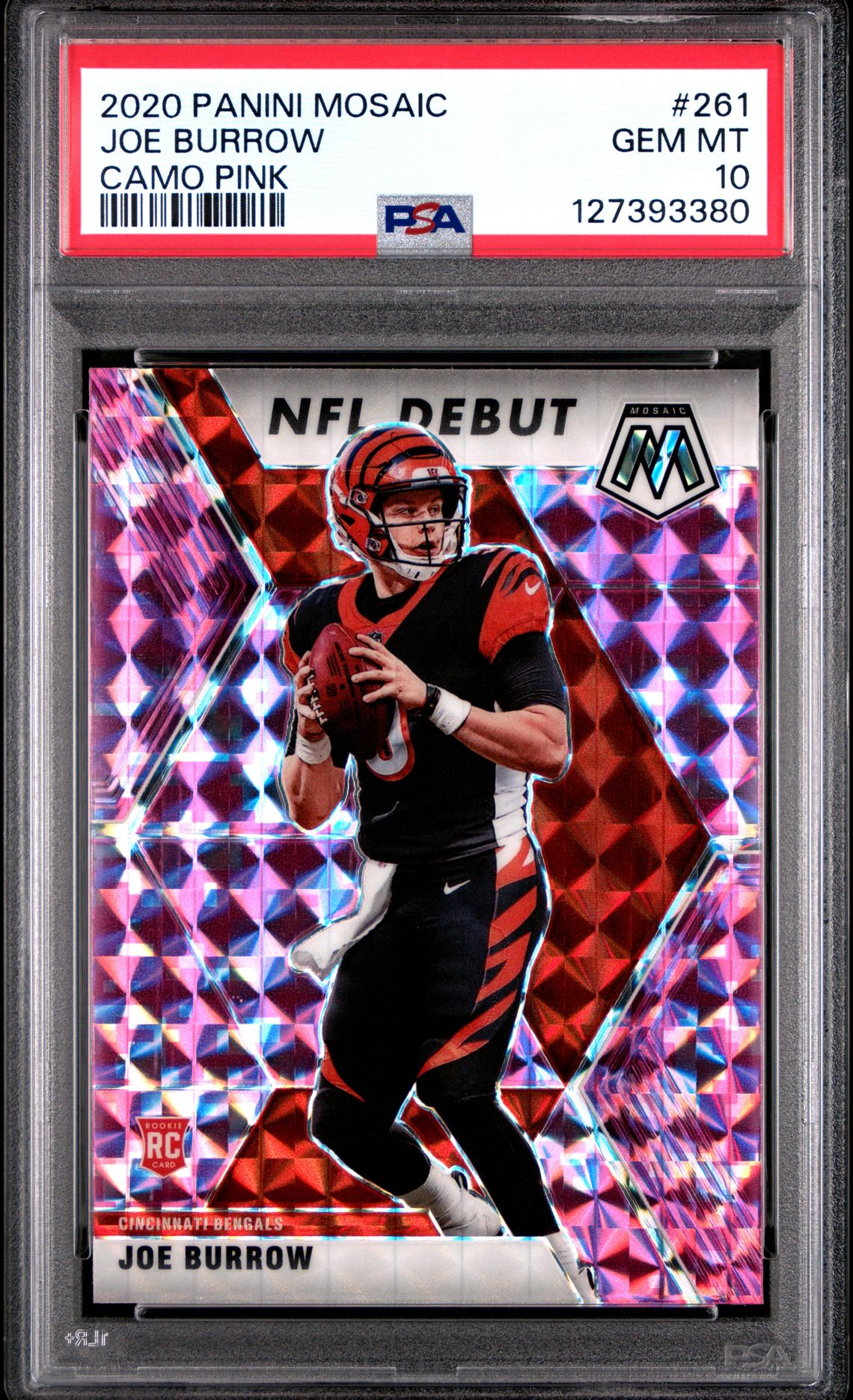 2020 Panini Mosaic Joe Burrow #261 (Camo Pink) Gem Mt 10 front