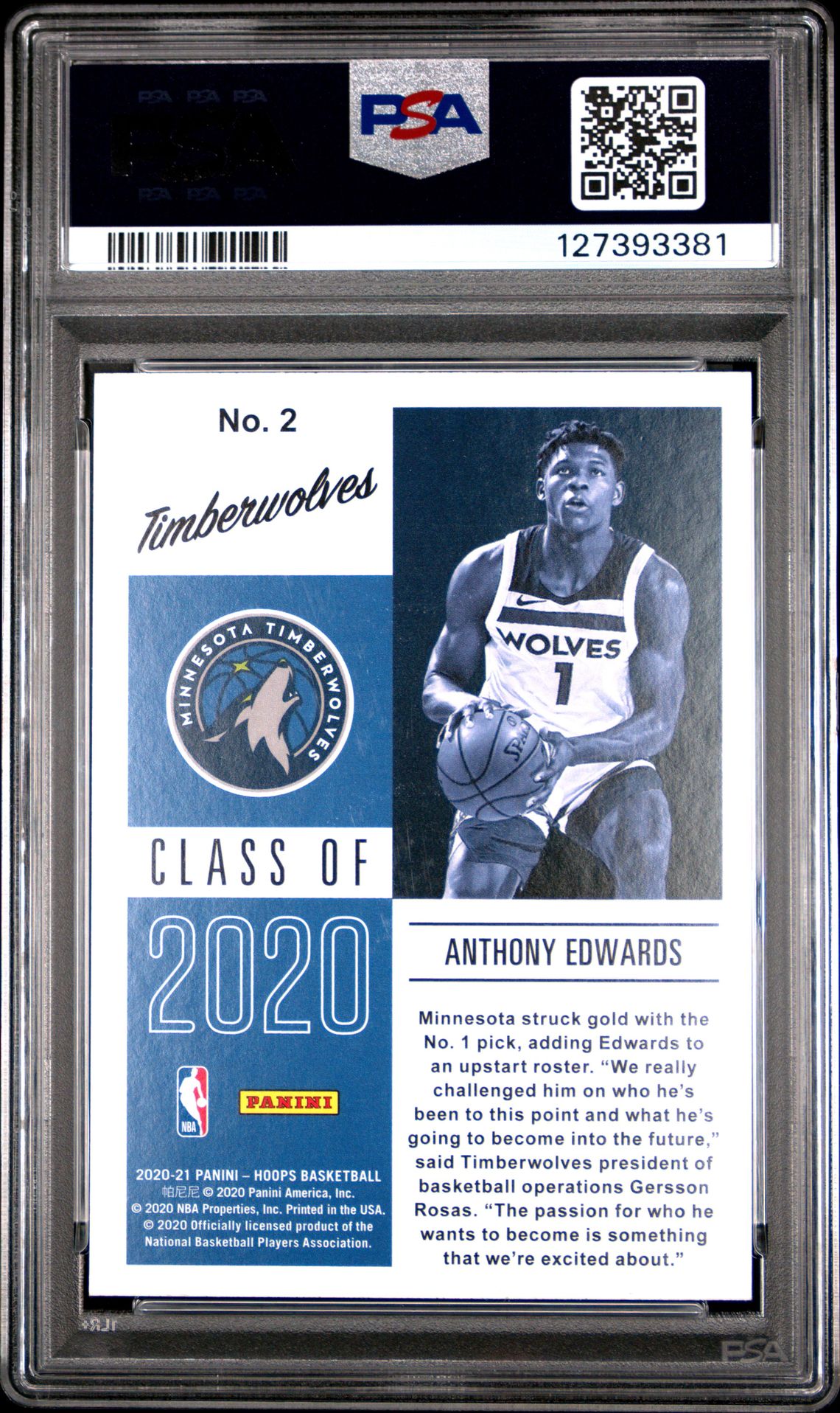 2020 Panini Hoops Class Of 2020 Anthony Edwards #2 (Class Of 2020-Holo) Mint 9 back