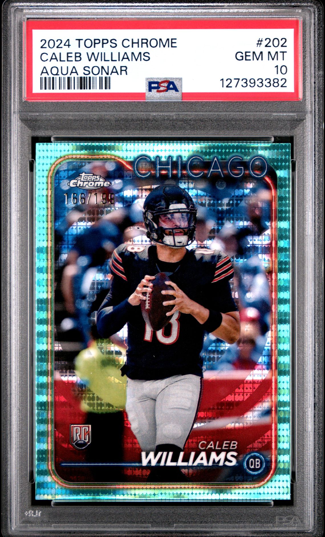 2024 Topps Chrome Caleb Williams #202 (Aqua Sonar) Gem Mt 10 front