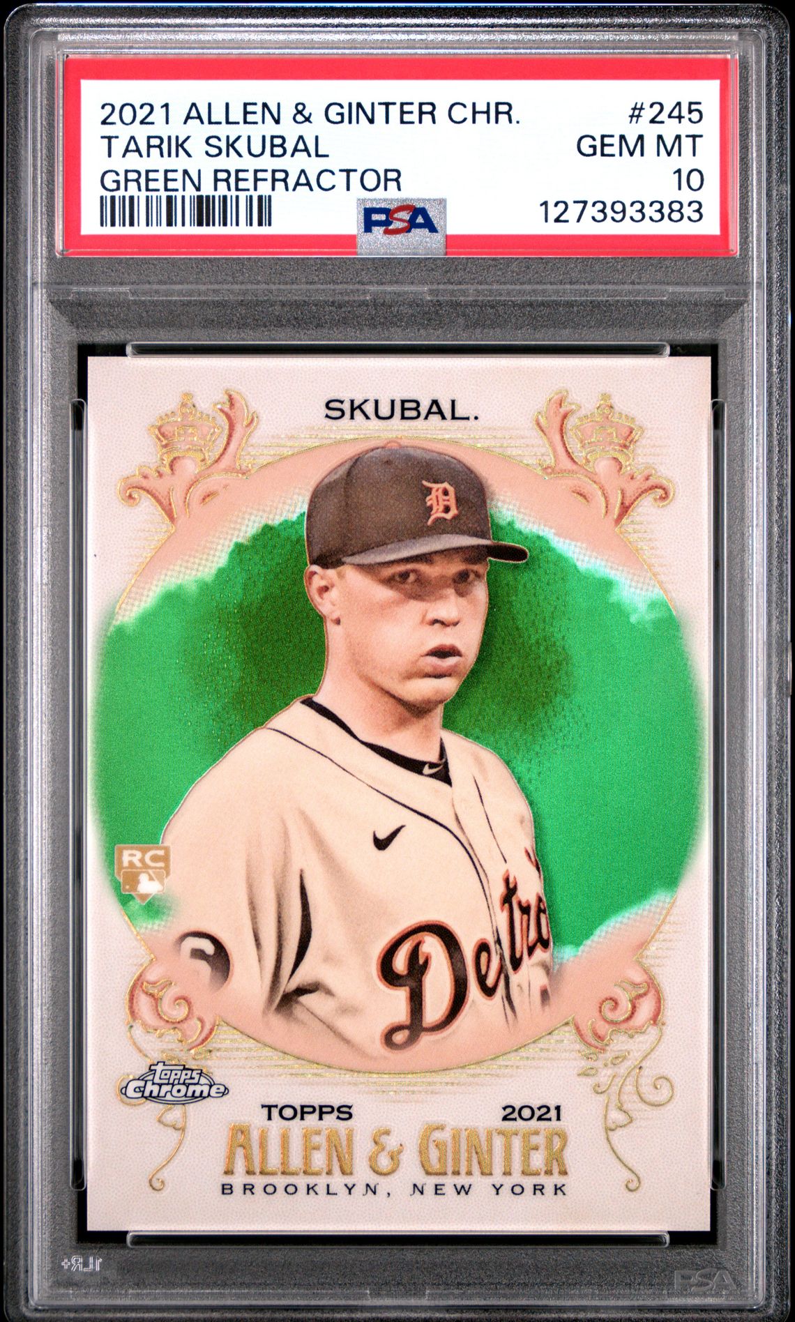 2021 Topps Allen & Ginter Chrome Tarik Skubal #245 (Green Refractor) Gem Mt 10 front
