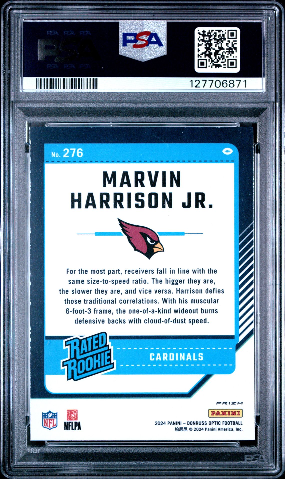 2024 Panini Donruss Optic Marvin Harrison Jr. #276 (Purple Shock) Gem Mt 10 back