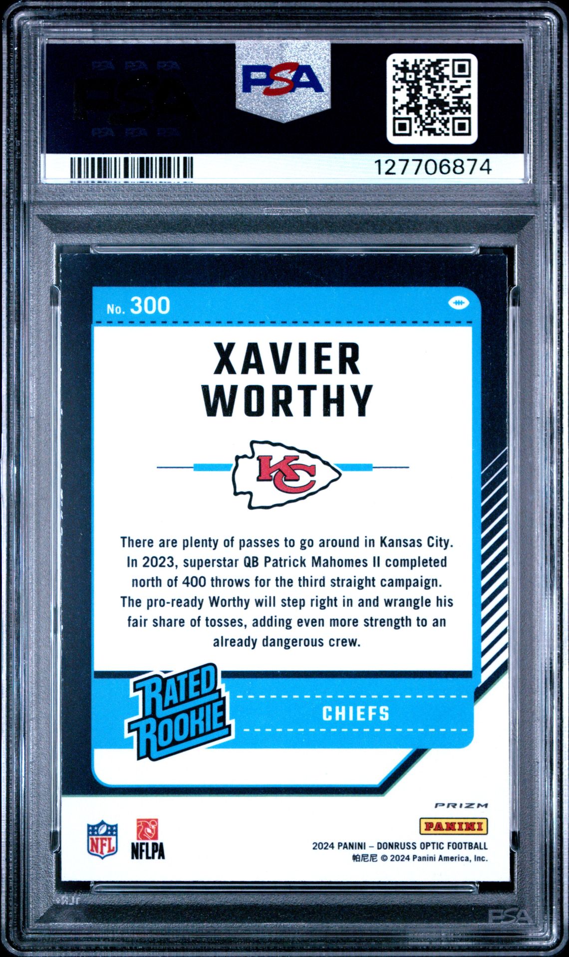 2024 Panini Donruss Optic Xavier Worthy #300 (Blue Hyper) Gem Mt 10 back