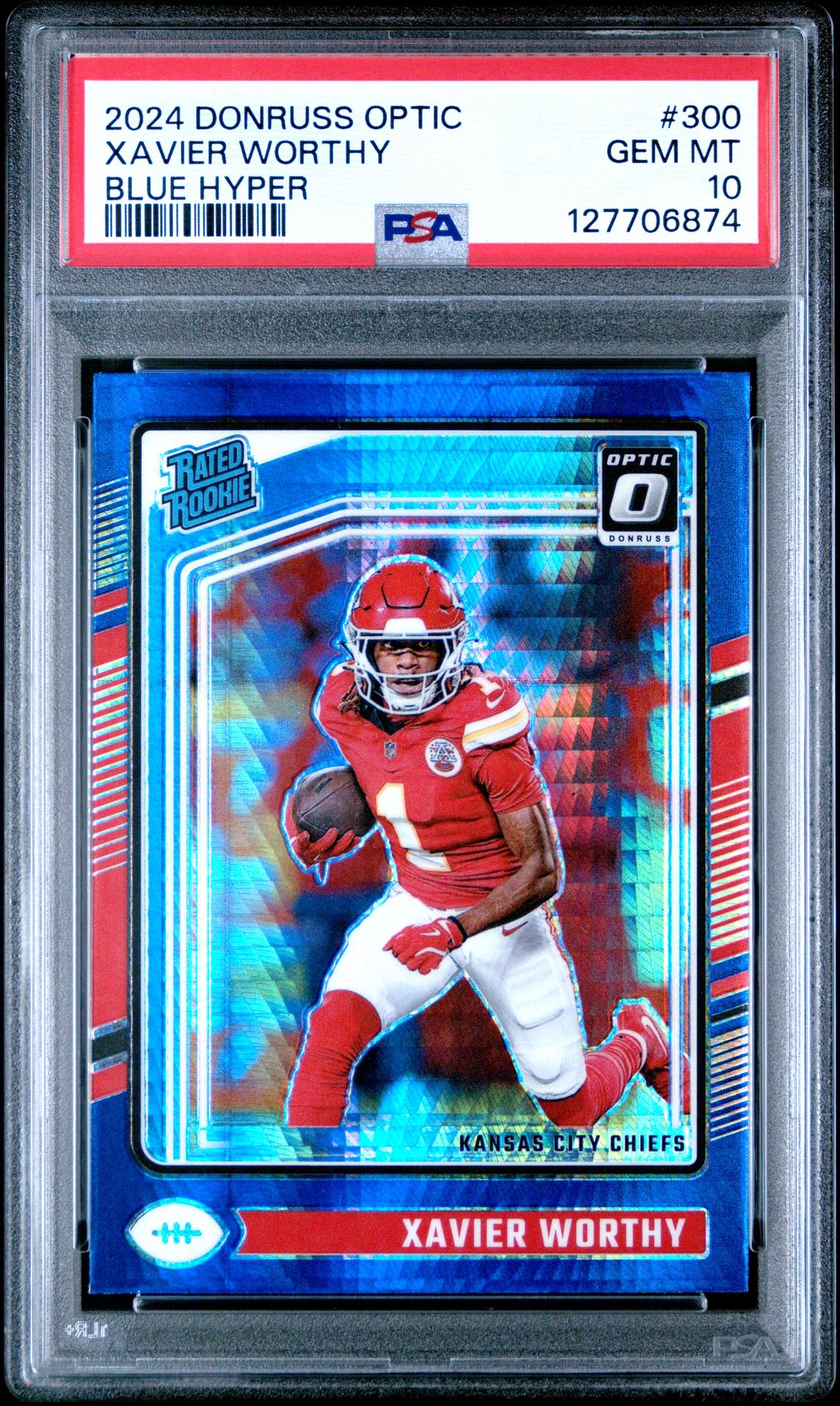 2024 Panini Donruss Optic Xavier Worthy #300 (Blue Hyper) Gem Mt 10 front