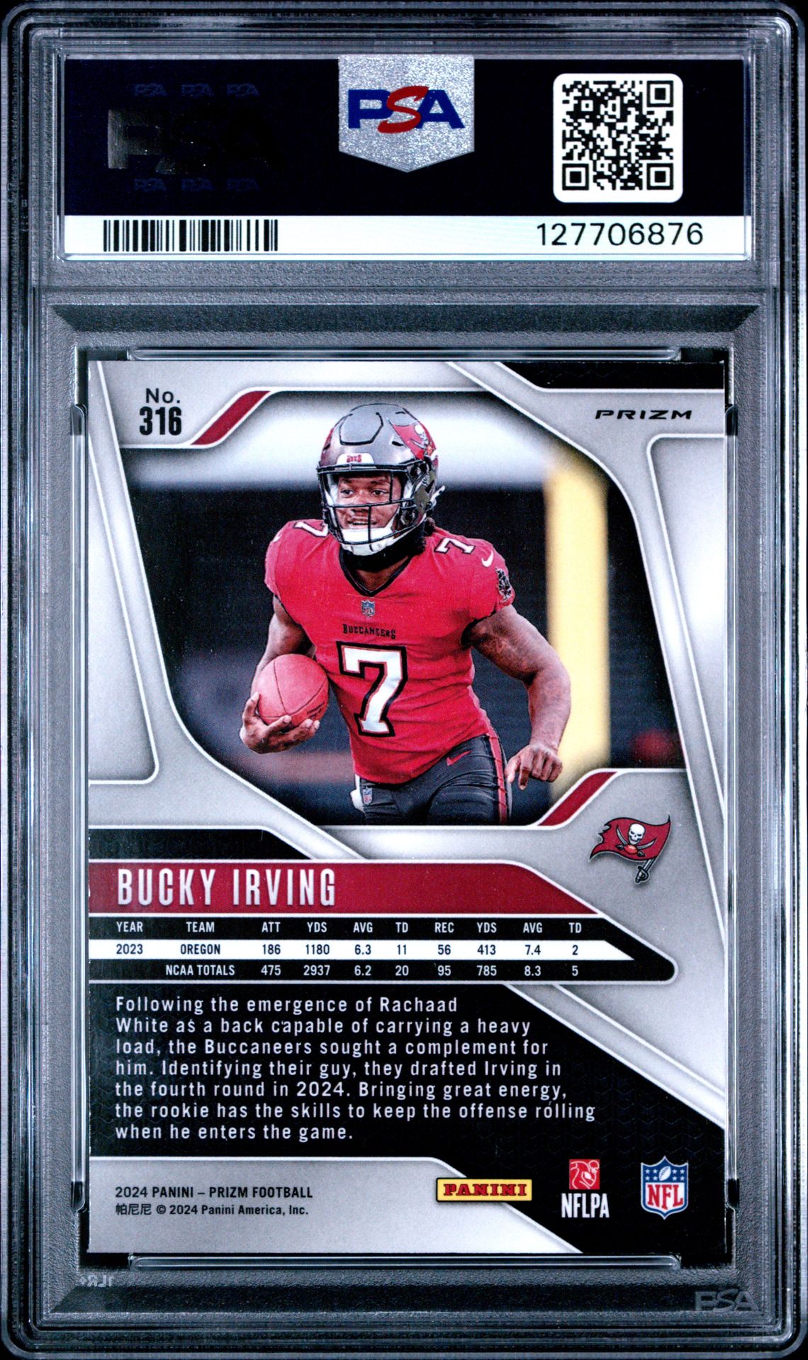 2024 Panini Prizm Bucky Irving #316 (Red/White/Blue Prizm) Mint 9 back